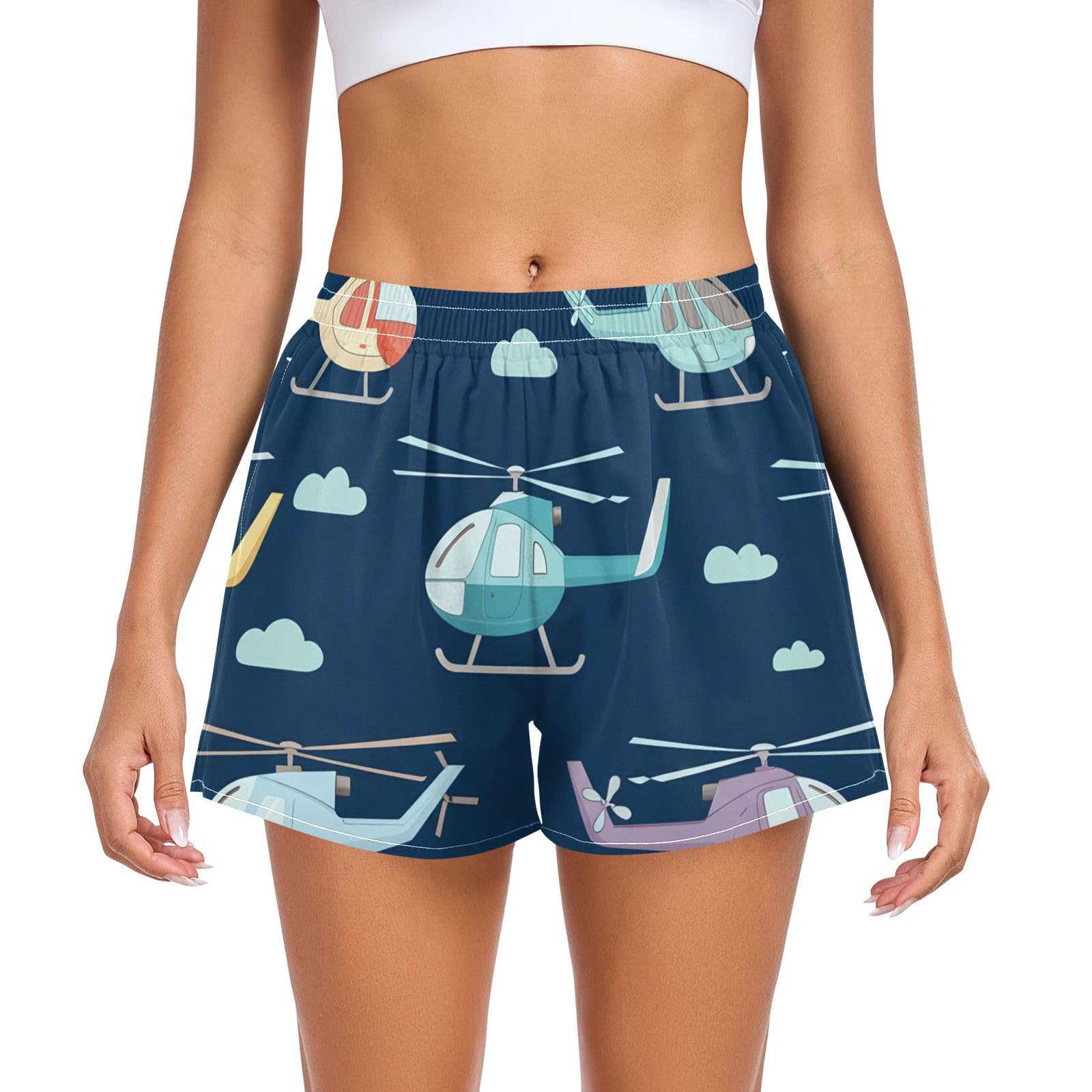 UMIRIKO Colorful Helicopters Athletic Shorts for Women with Pockets S 202c1211