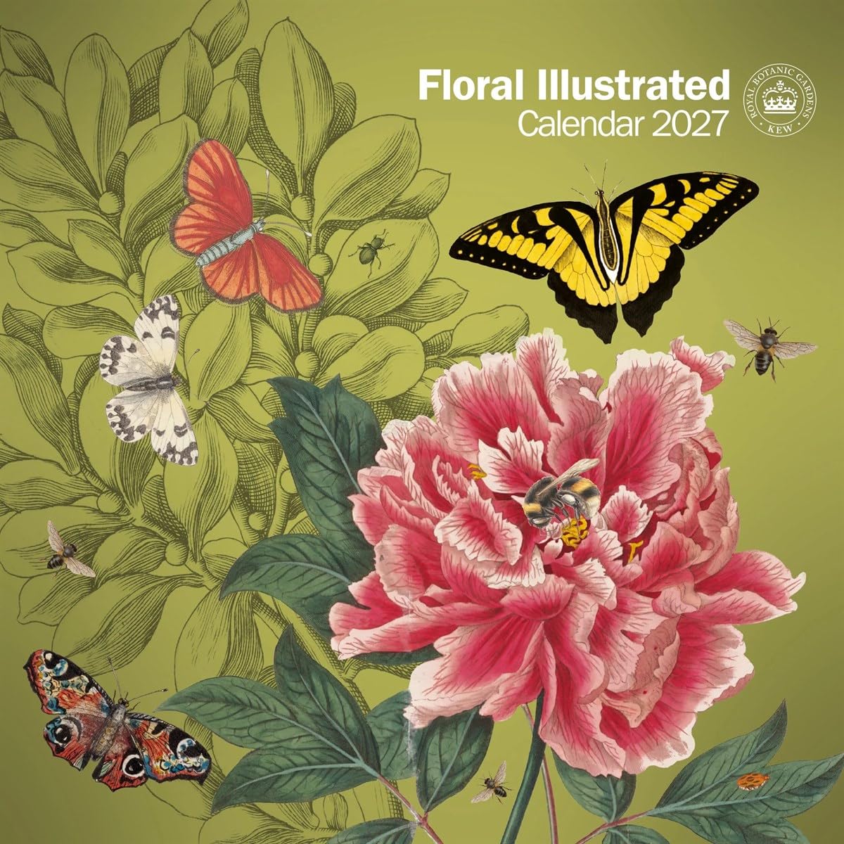 Carousel Worldwide Royal Botanic Gardens Kew Floral Illustrated 2027 Square Wall Calendar, 12-Month Calendar, Botanical Illustrations