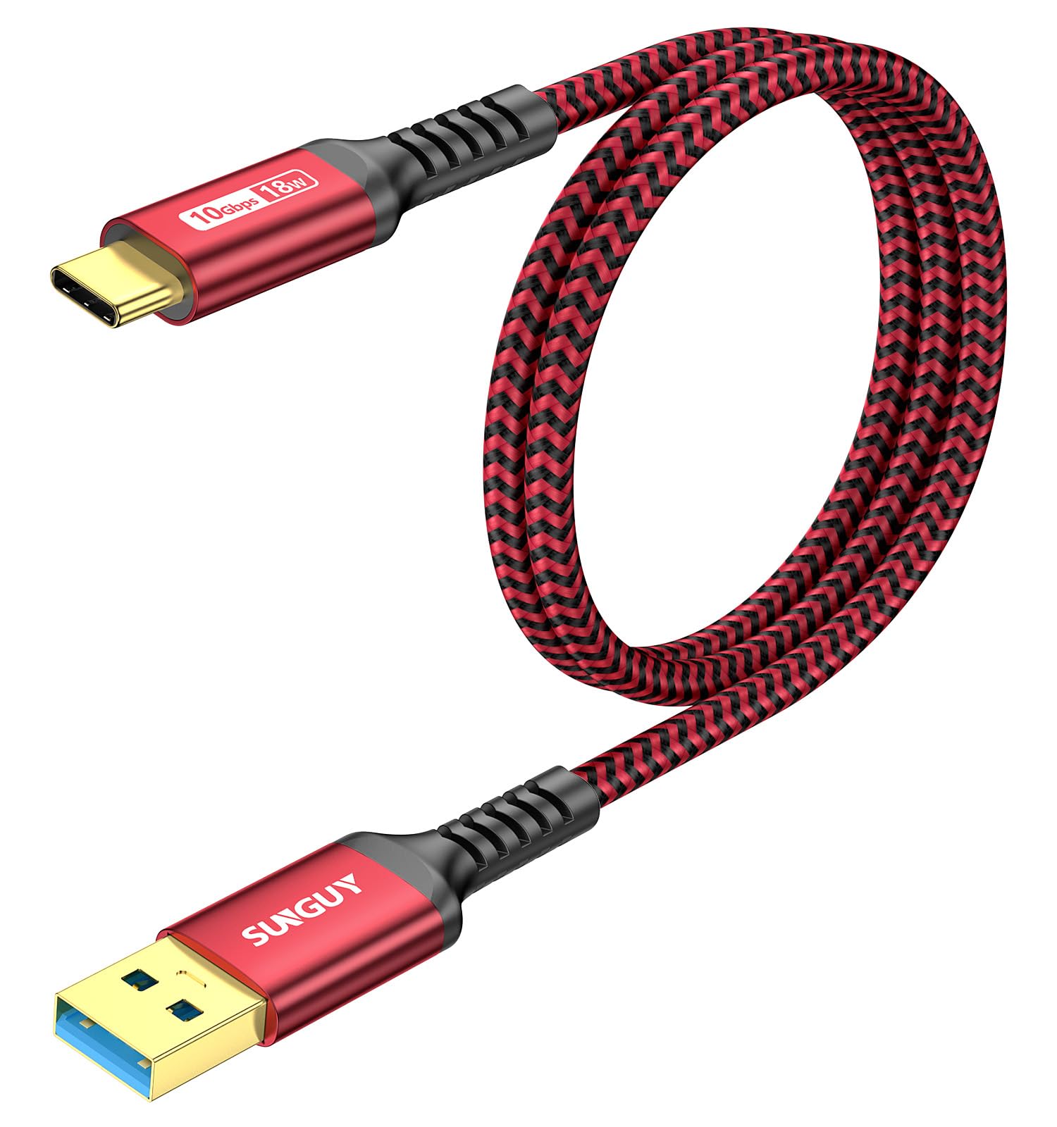 SUNGUY Cavo USB Type-C, 0.6m 10 Gbps Cavo USB C a USB Compatibile con iPhone 16/15 Pro Plus Max, Galaxy S21A52, Redmi Note 11, SSD, Google Pixel 8/8 Pro, MacBook Pro 2020, Android Auto - Rosso