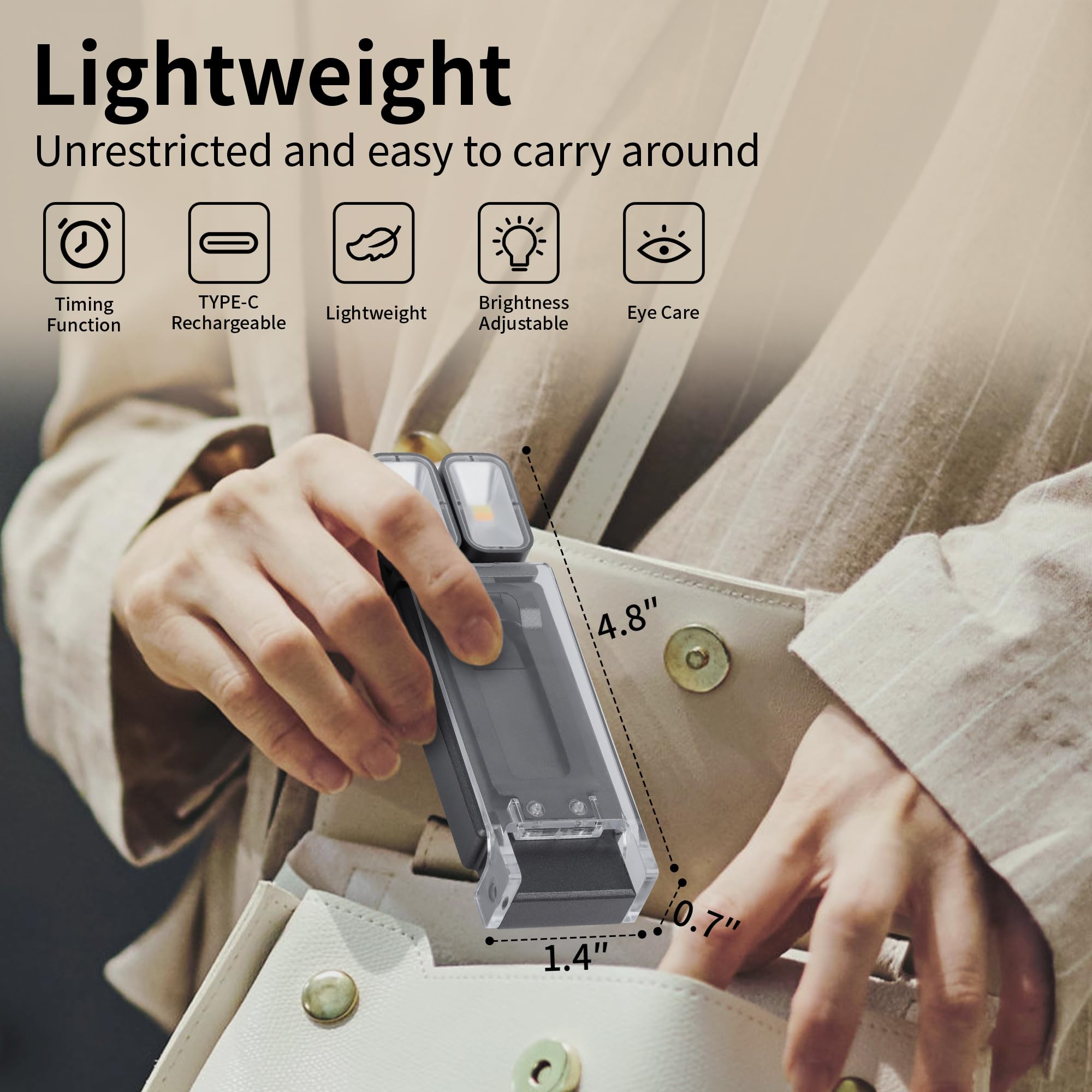 Dott Arts Buchlicht, Doppelkopf-Leselicht mit Schirm, ultraleichte, wiederaufladbare LED-Clip-On-Lampe mit 5 Farben, 6 Helligkeitsstufen, 1000 mAh, Schlaffunktion