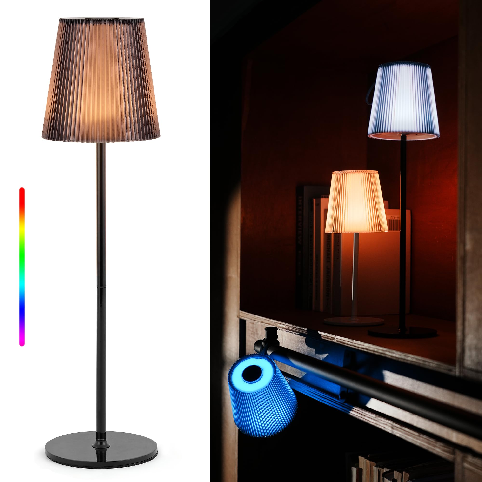 LuminexDesigns Tischlampe Kabellos LED Dimmbare Nachttischlampe & Aufladbare Tischleuchte mit Magnet-Lampenkopf, 3000K Weiß & RGB, IP54 Wasserdicht für Outdoor Schlafzimmer Wohnzimmer Balkon Camping