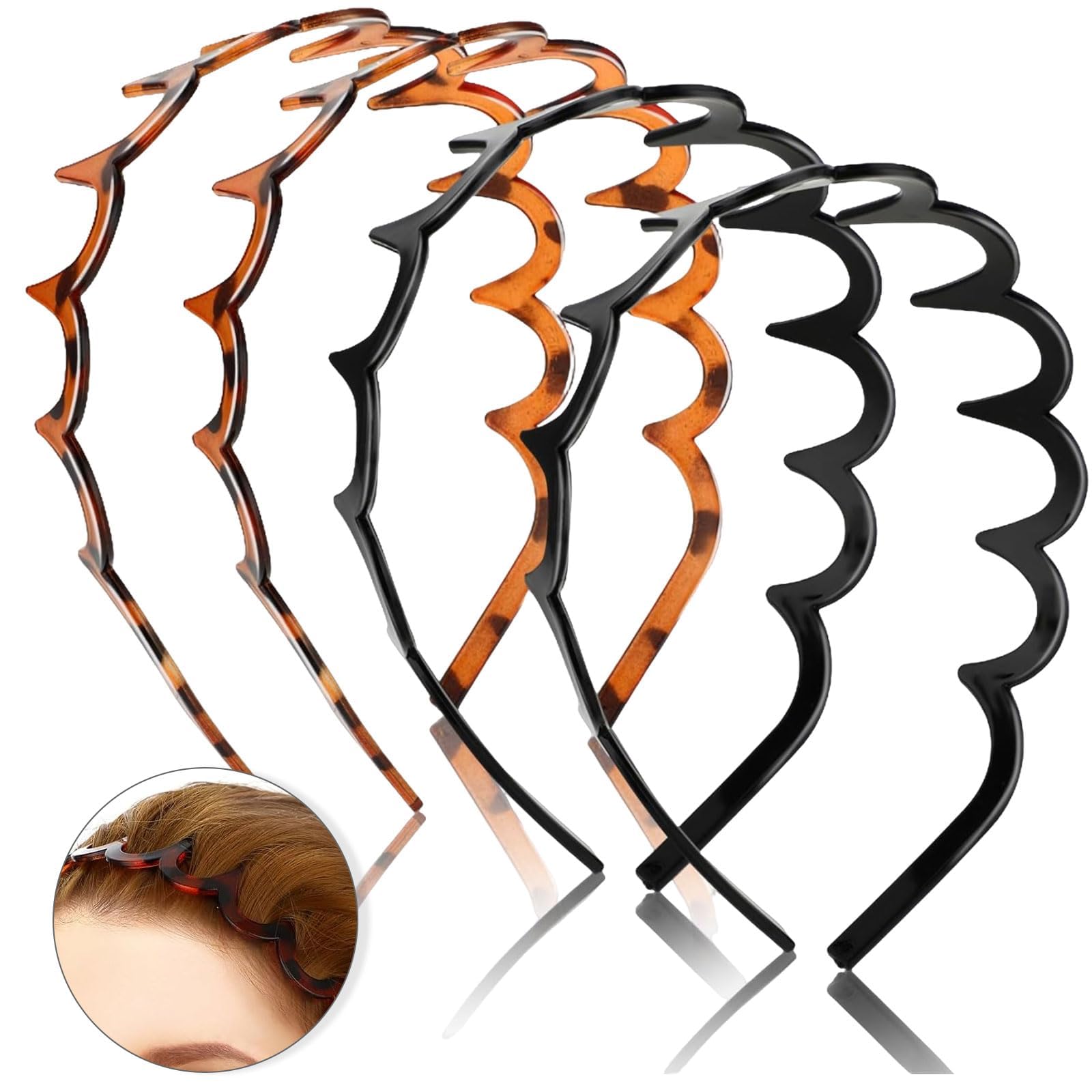 2 Fasce Per Capelli A Zig-Zag | Color Nero E Leopardato | Plastica Resistente Con Denti Onda Antiscivolo | Accessorio Moda