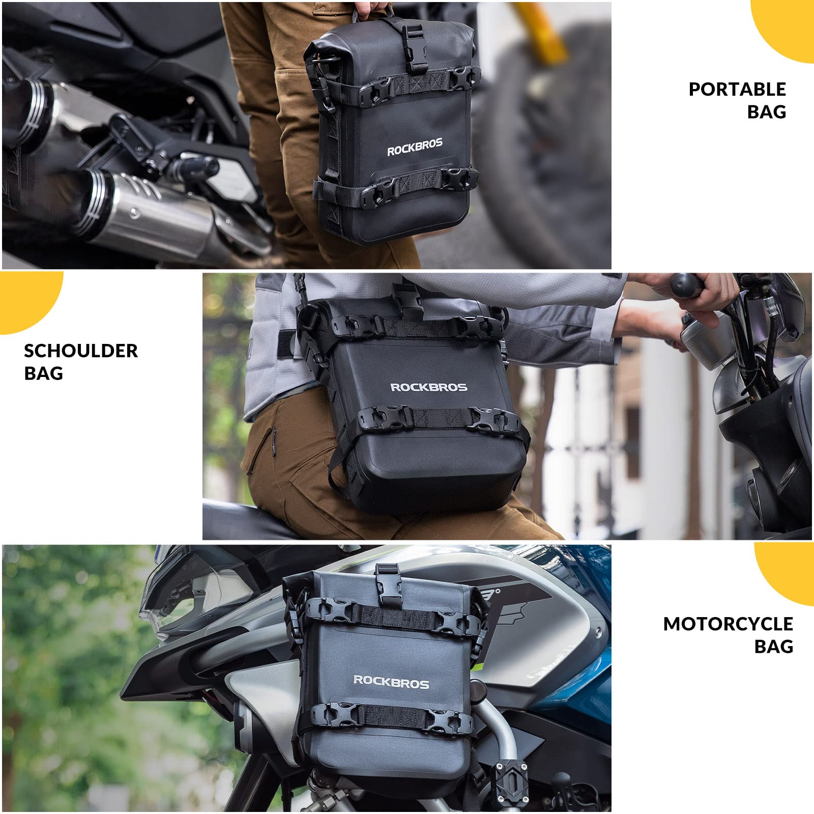 ROCKBROS Borsa Moto Impermeabile Laterale, Borsa per Portapacchi Telaio per Moto, Grande Capacità 5L, Con Tracolla