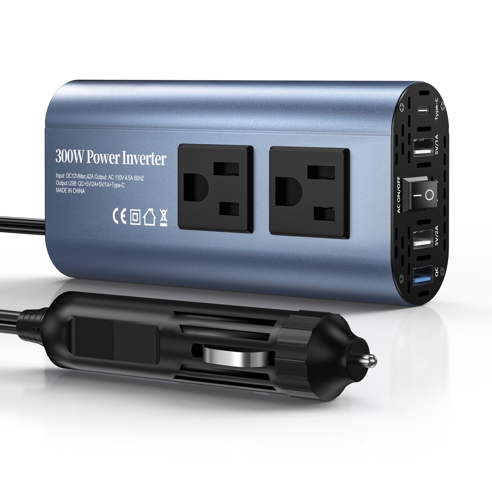 TAGEEBLU 300W インバーター 12v 100v, シガーソケット コンセントUSB急速充電(25W)/タイプC PD 30W/4.0Aデュアル, 車 コンセント,カーインバーター, ノートパソコン用車載充電器