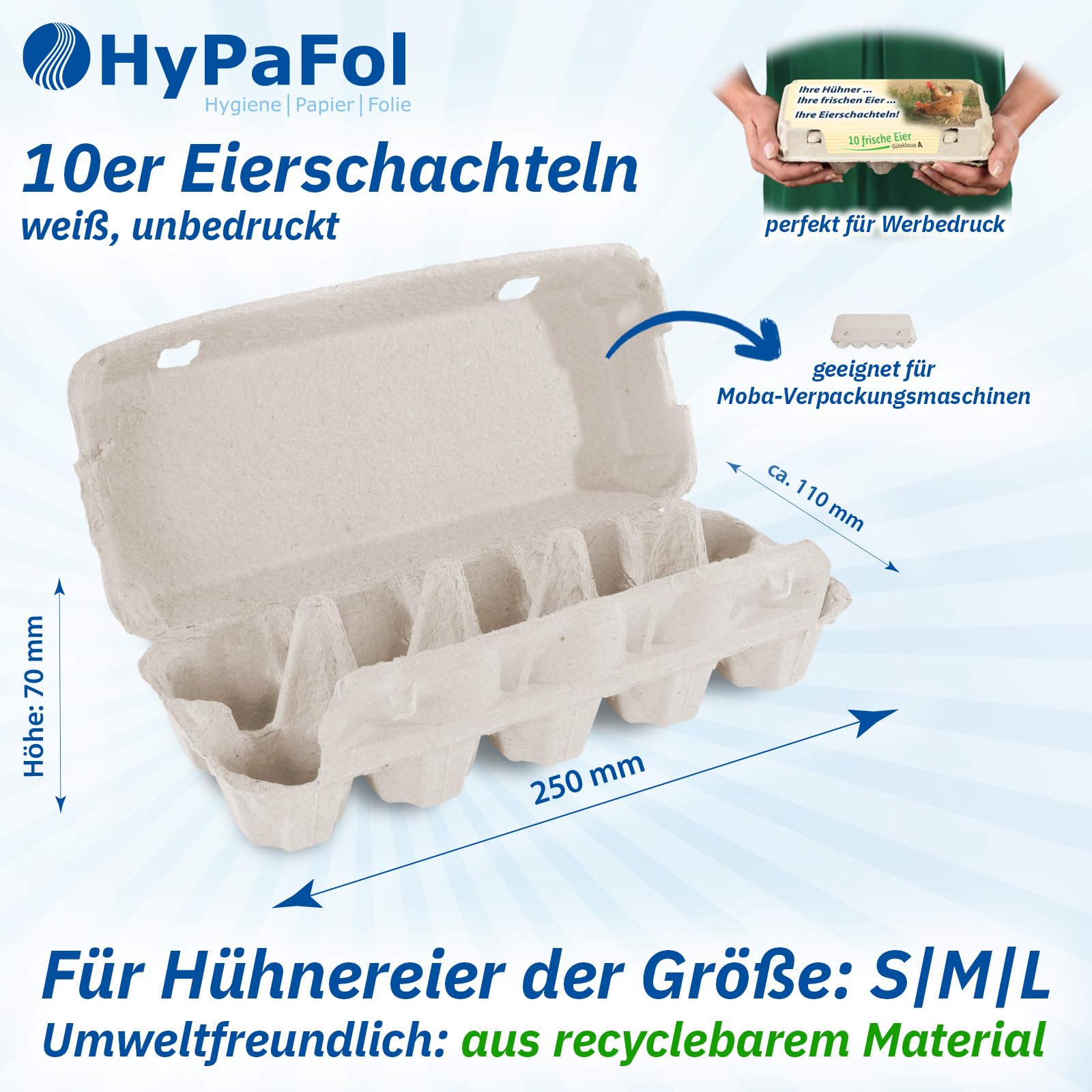 10er Eierschachteln, Uni, unbedruckt, weiß, 154 Stück, Pappe (2 x 77 Stück)