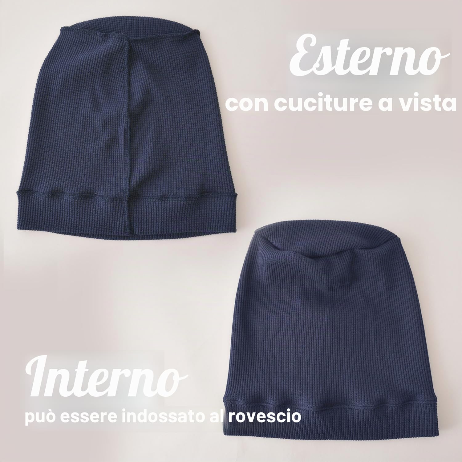 Berretto Uomo Hipster Oversize, Cappello Cotone Donna 100% Chemio con Cuciture A Vista, Cuffie per Dormire Lungo Slouch Moda Waffle e Reversibile