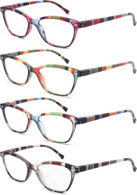 HEEYYOK Reading Glasses Women,Colorful Ladies Readers Glasses,Flexible Spring Hinge,4 Pack Lightweight Eyeglasses for Womens +2.00
