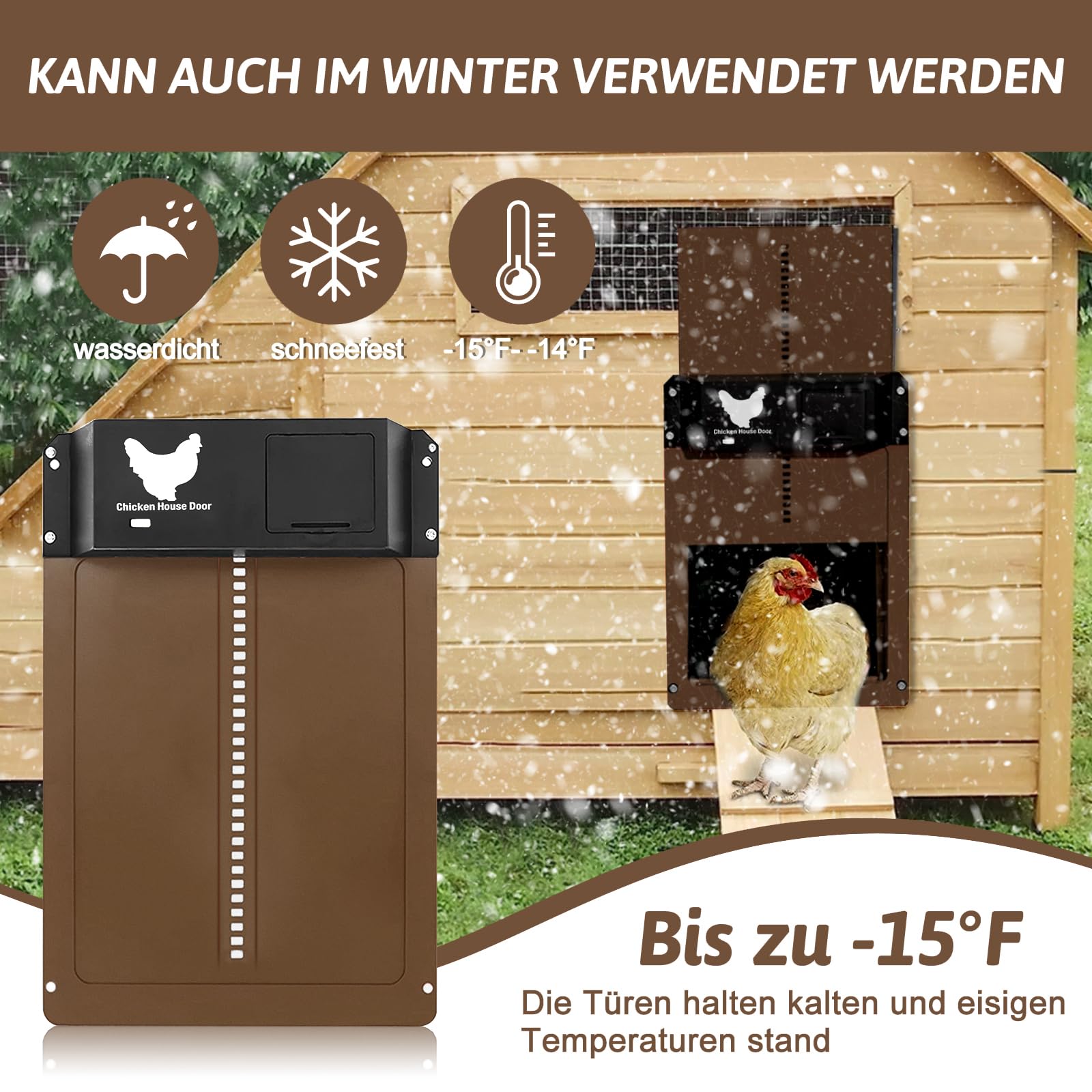 Porte De Poulailler Automatique, Automatic Chicken Coop Door With Light Sensing Étanche D'ouverture Du Soir Et Du Matin - Animalerie