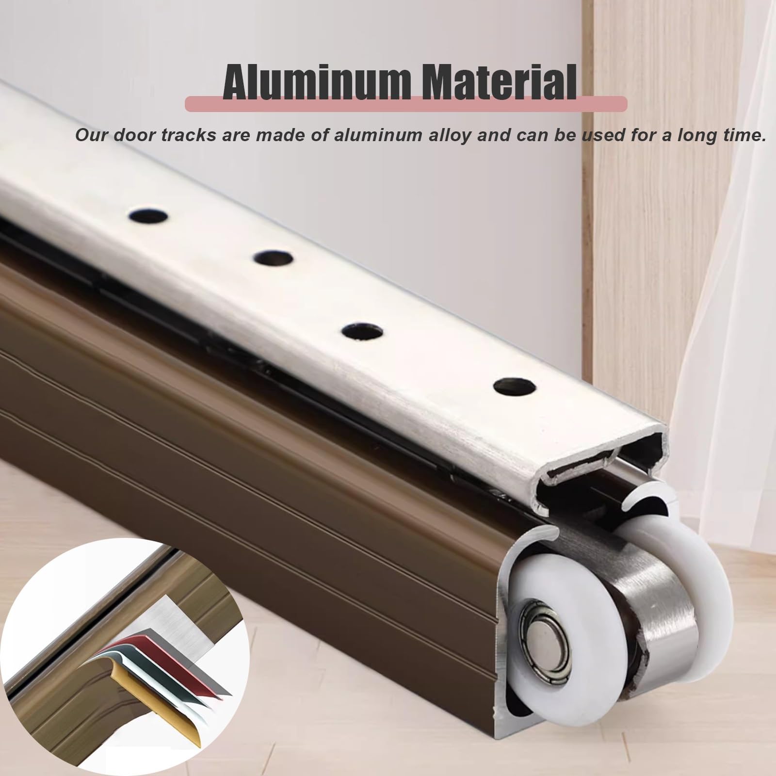 Herrajes para puertas correderas empotradas de aleación de aluminio, Rieles para puertas correderas invisibles verticales y rodillos(Champagne,30in/76cm)