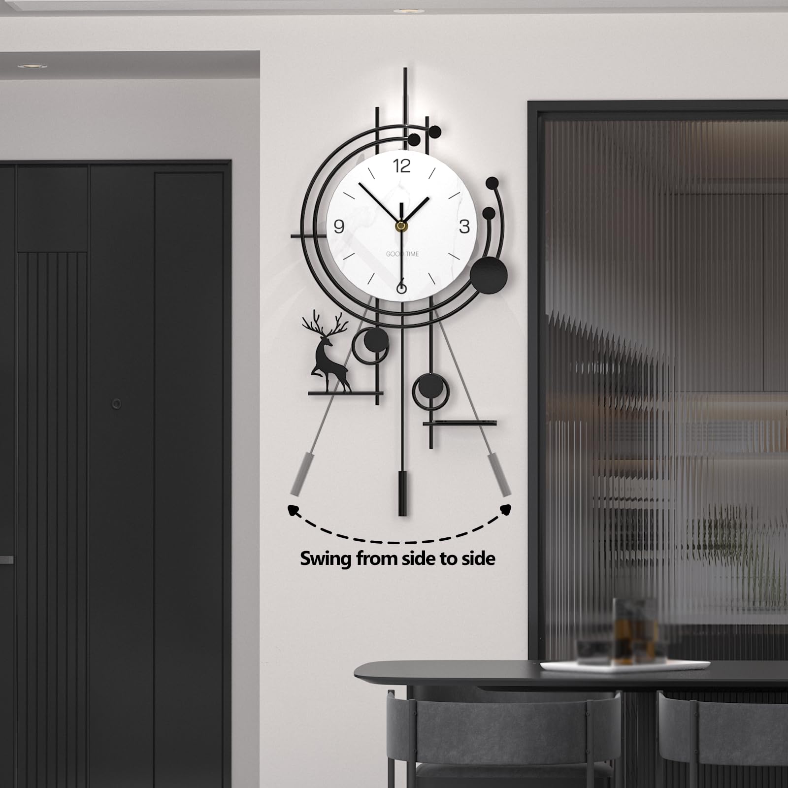 Modern Nordischer Stil Wanduhr Kreativ Minimalistisch Dekorative Wanduhren Leise ohne Tickgeräusche Batteriebetrieben Pendeluhr Mit Ablage für Wohnzimmer Schlafzimmer Büro Küche, 36 * 72 cm