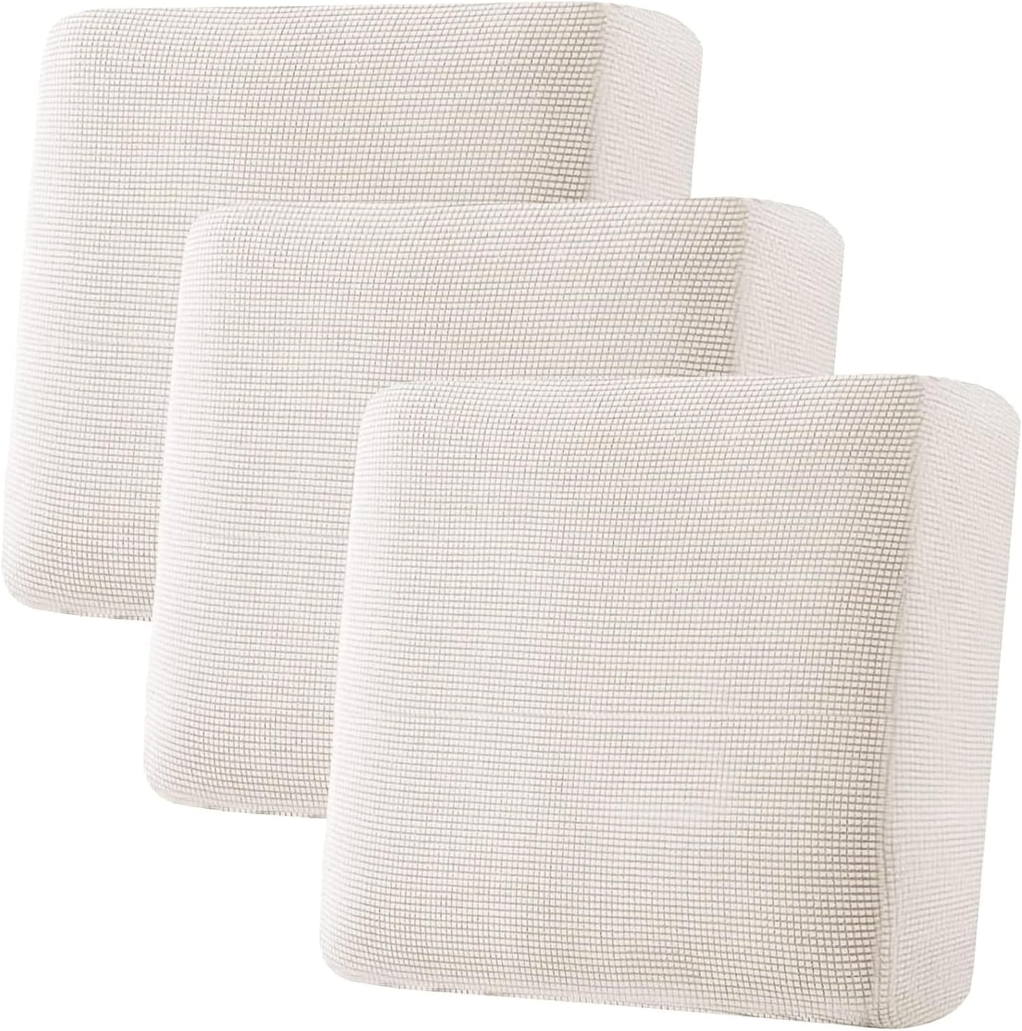 H.VERSAILTEX Super Stretch Individual Seat Cushion Covers - Sofa & Couch Cushion Slipcover Sets - Thick Jacquard Textured Twill Fabric (3 Piece XL, Ivory) 3 Cushion XL Sofa Ivory