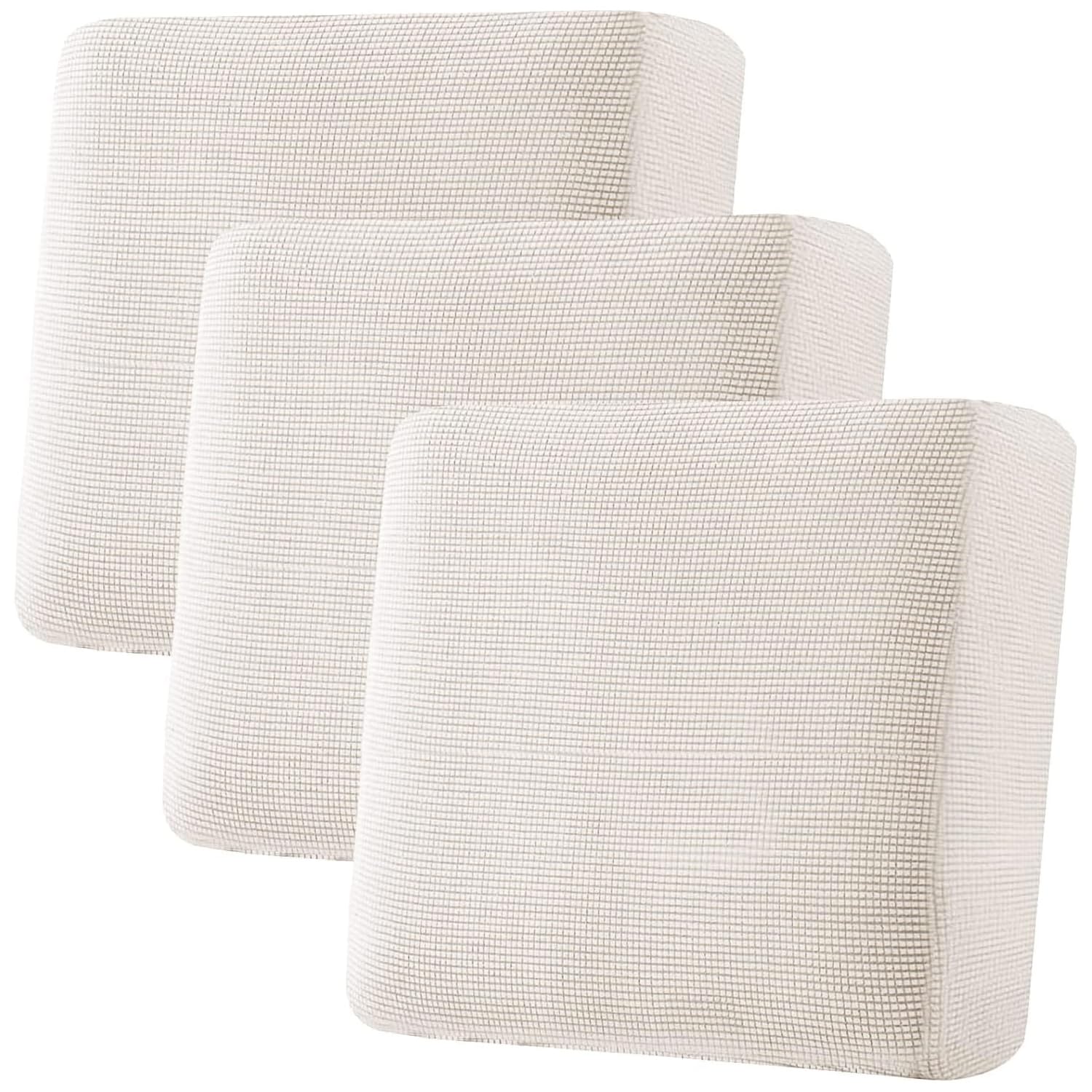 Photo 1 of H.VERSAILTEX Super Stretch Individual Seat Cushion Covers - Sofa & Couch Cushion Slipcover Sets - Thick Jacquard Textured Twill Fabric (3 Piece XL, Ivory)