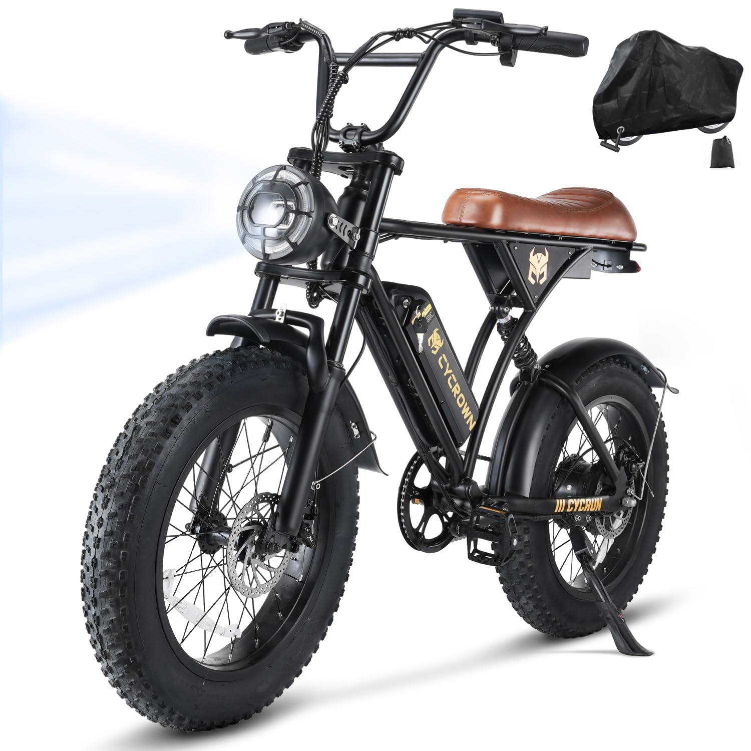 CycRun Electric Bike for Adults 1000W Peak Motor,Max 38-55 Miles Electric Motorcycle, Moped Style Ebike for Adults, 20" Fat Tire Commuting Off Road Mountain Ebike with Full Suspension,UL2849