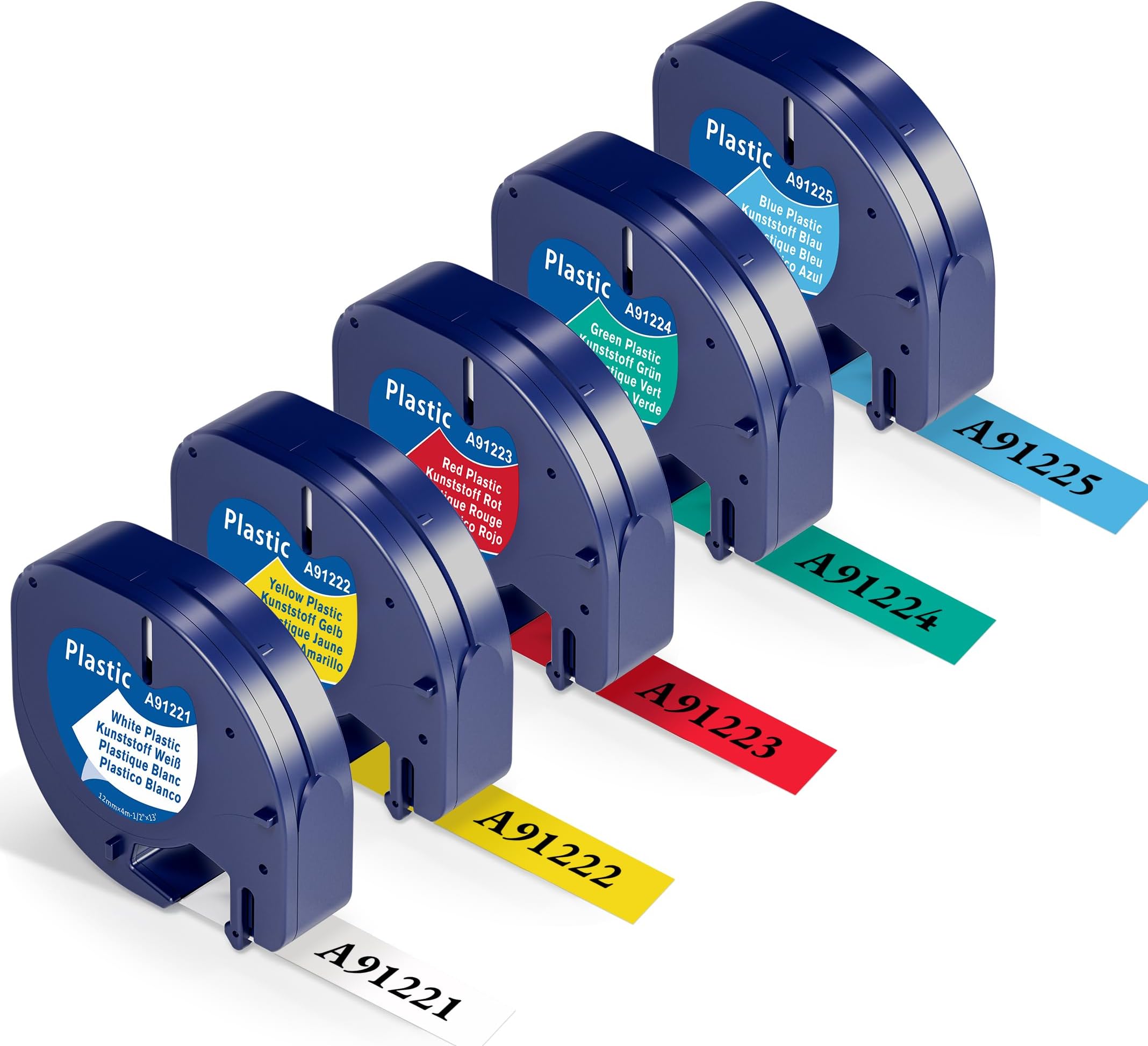 Nastri Dymo LetraTag - Etichette In Plastica 12mm X 4m, Bianche Con Stampa Nera - 2 Rotoli Per Etichettatrice