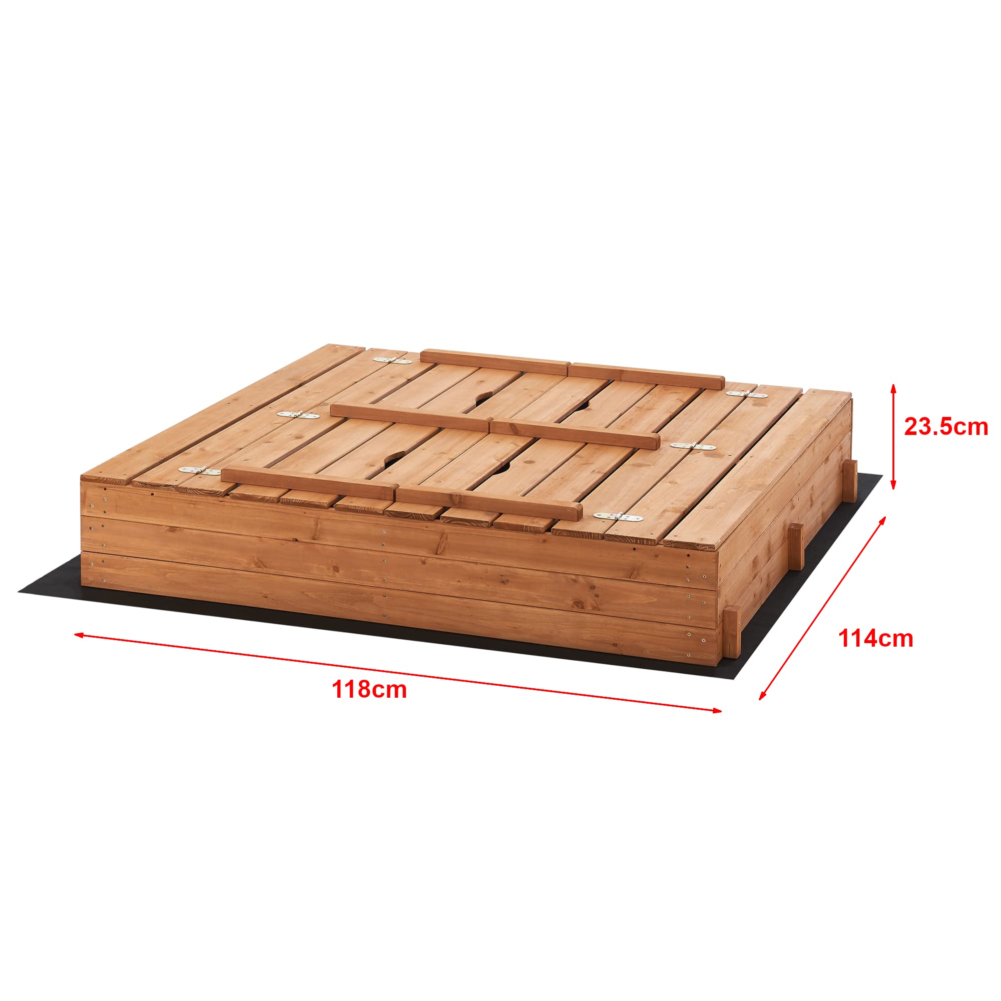 Bac à Sable Carré En Bois Avec 2 Bancs Rabattables, Toit Réglable Et Couverture – 145x118x118 Cm – Pour Enfants