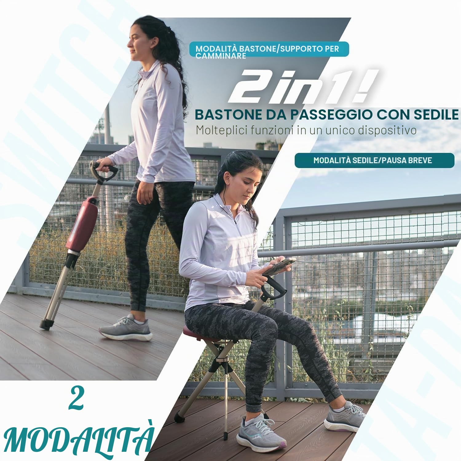Ta-Da Chair Series 2 PRO - Bastone da Trekking con Seduta, Sgabello Esterno Pieghevole e Robusto (Max 136kg), Telaio in Alluminio, Ideale per Escursioni - Nero, Altezza Regolabile