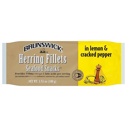 Brunswick Filetes de arenque en limón y pimienta agrietada, lata de 3.53 onzas (paquete de 12) 0.55 oz de proteína por porción Sin gluten, apto
