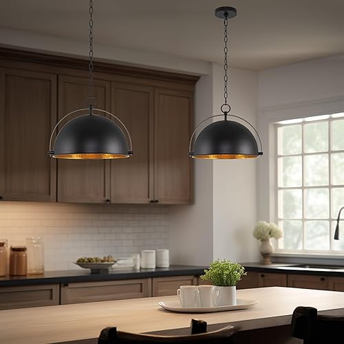 Miniatura 8 de Kira Home Sulis - Lámpara colgante industrial moderna de 15 pulgadas + pantalla estilo satélite, acabado negro