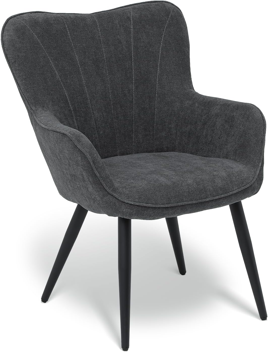Accent Chair Modern Comfy Armchair Upholstered Vanity Chair with High Curved Back and Metal Legs Shell Shaped Single Sofa Reading Chair Perfect for Bedroom and Living Room Decor,Gray