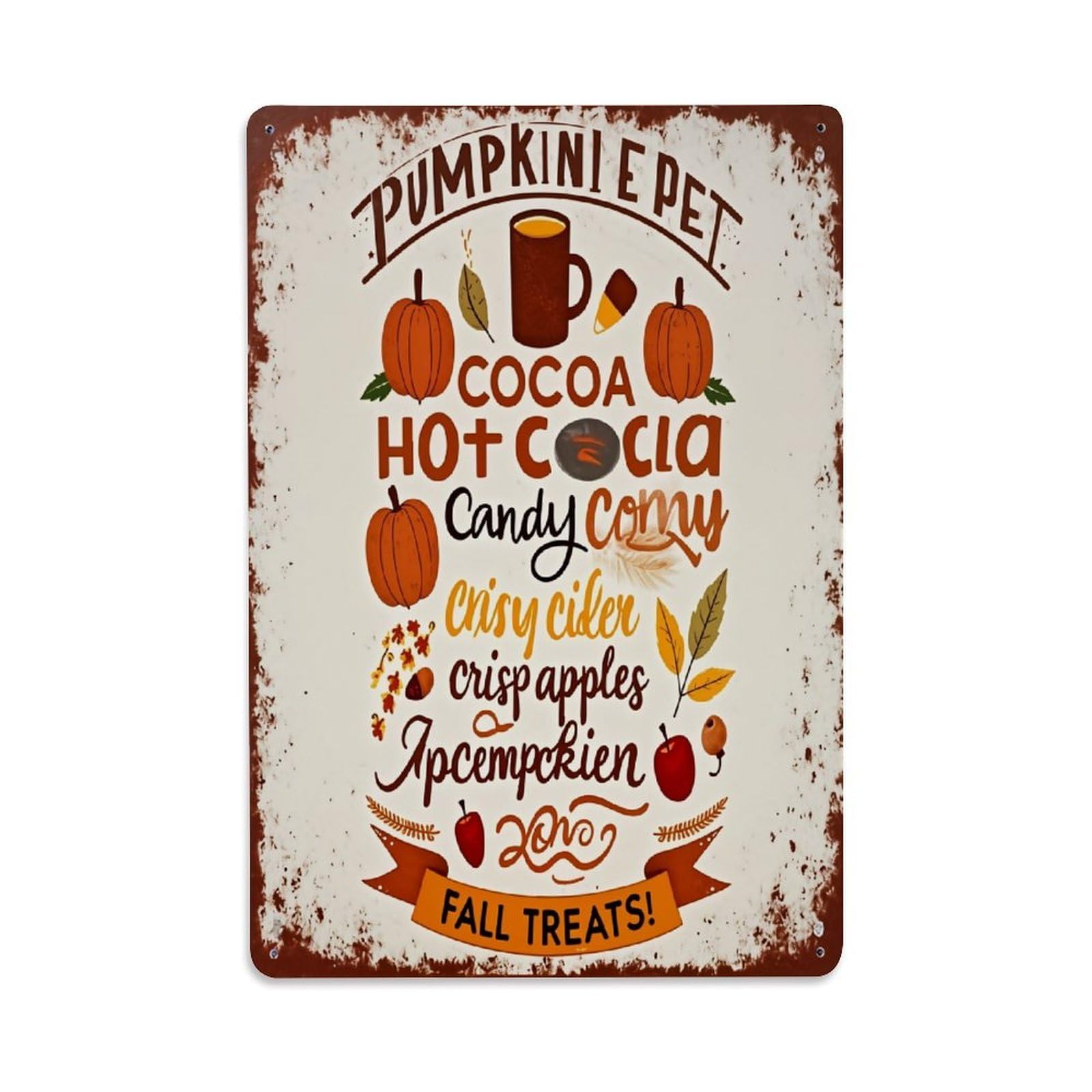 Pumpkin Pet Cocoa Hot Cocoa Candy Corn Crispy Retro Metal Tin Sign, Vintage Decor Art Poster for Bar, Home, Man Cave, Kitchen, Laundry Room Gift 8x12Inch