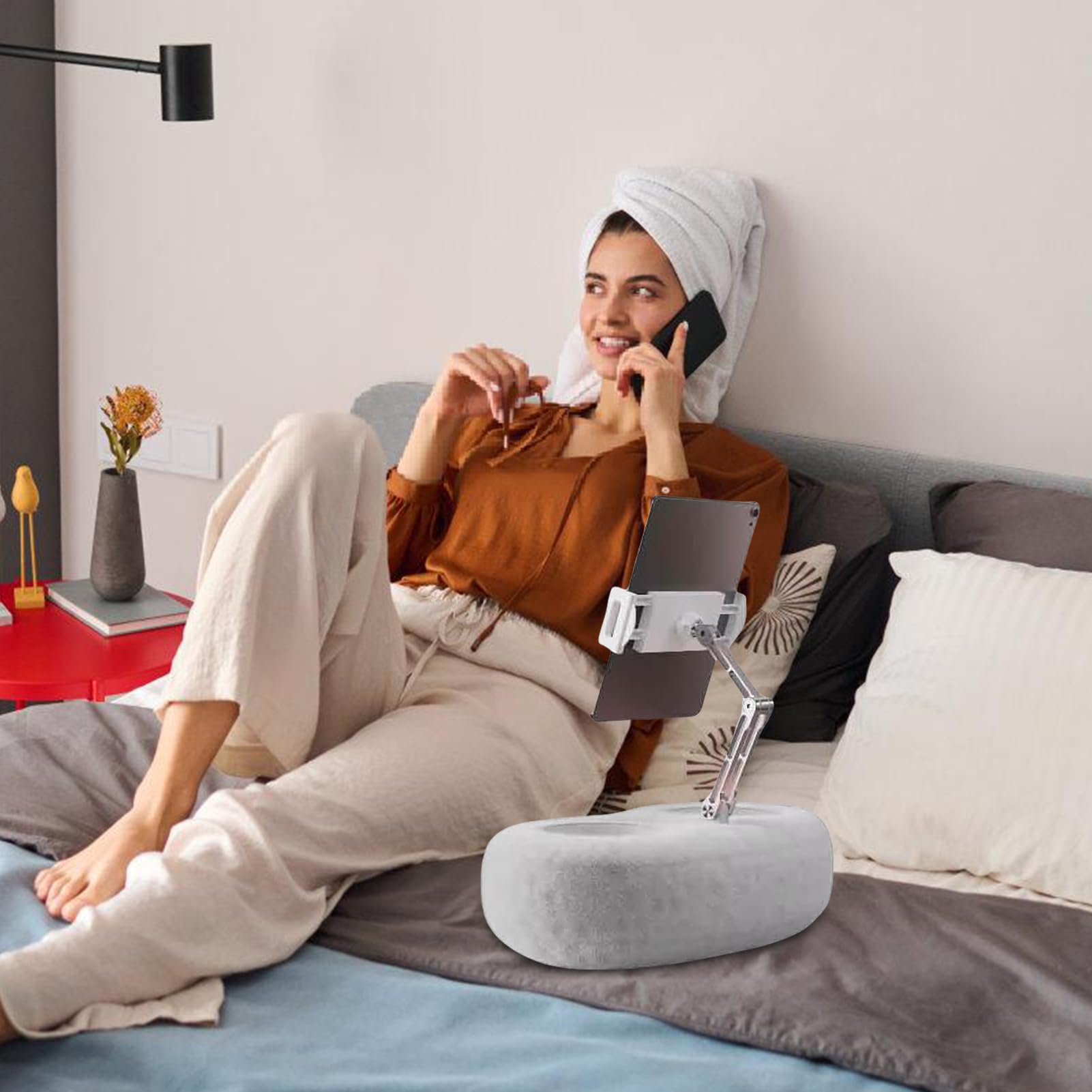 Tabletständer mit Kissen Geeignet für Handys und Geräte von 11,9 bis 33 cm | Smartphone- und Tablet-Kissenhalterung für das Bett Verstellbarer Mehrwinkel-Schoßtisch, Rutschfeste Basis