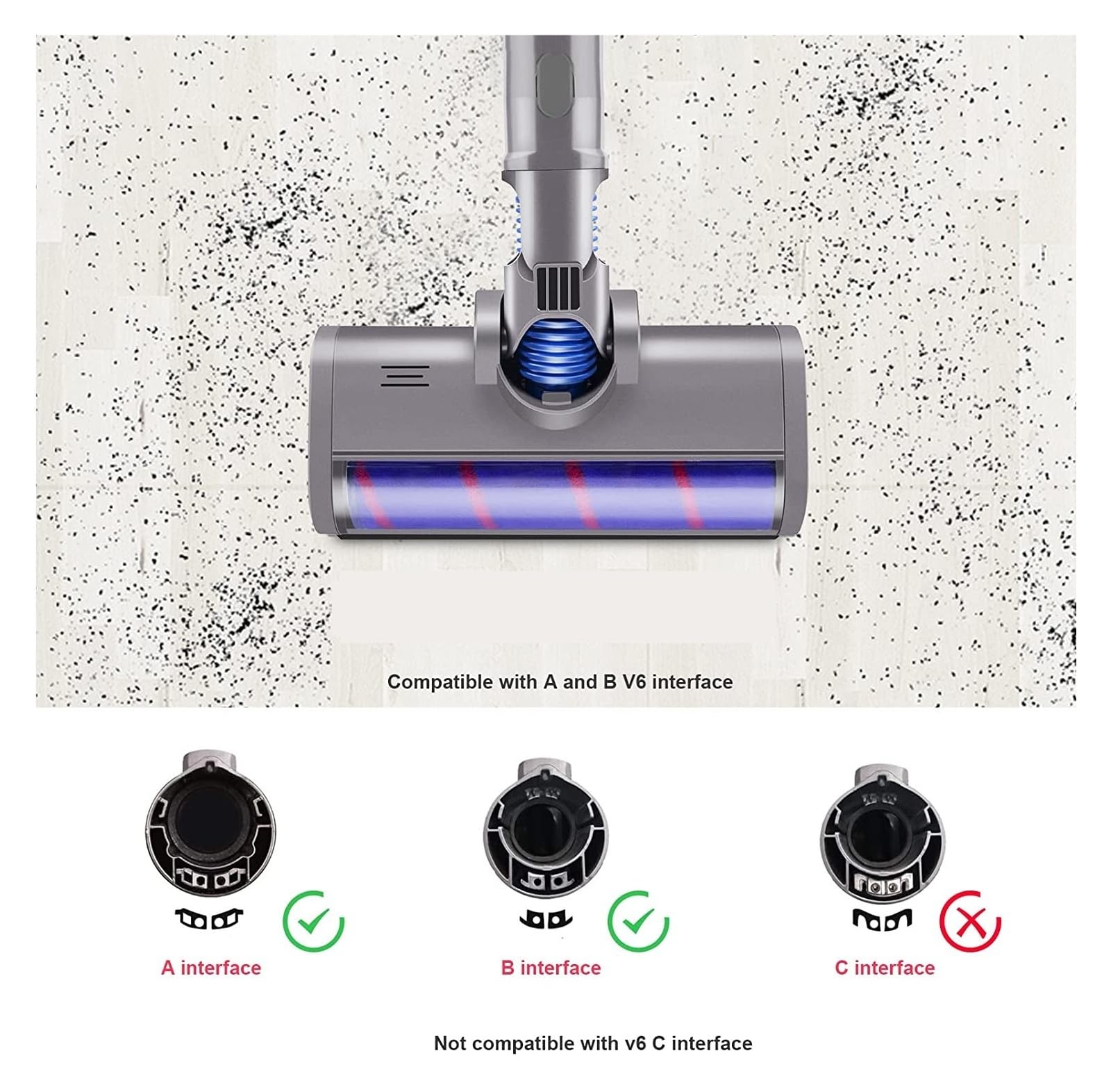 Compatible For Dyson, V6 DC58 DC59 DC61 DC62 Aspiradora Accesorios De Cepillo De Piso Con Cabezal De Rodillo Barredor Suave, Herramienta De Cabezal De Cepillo De Piso Motorizado