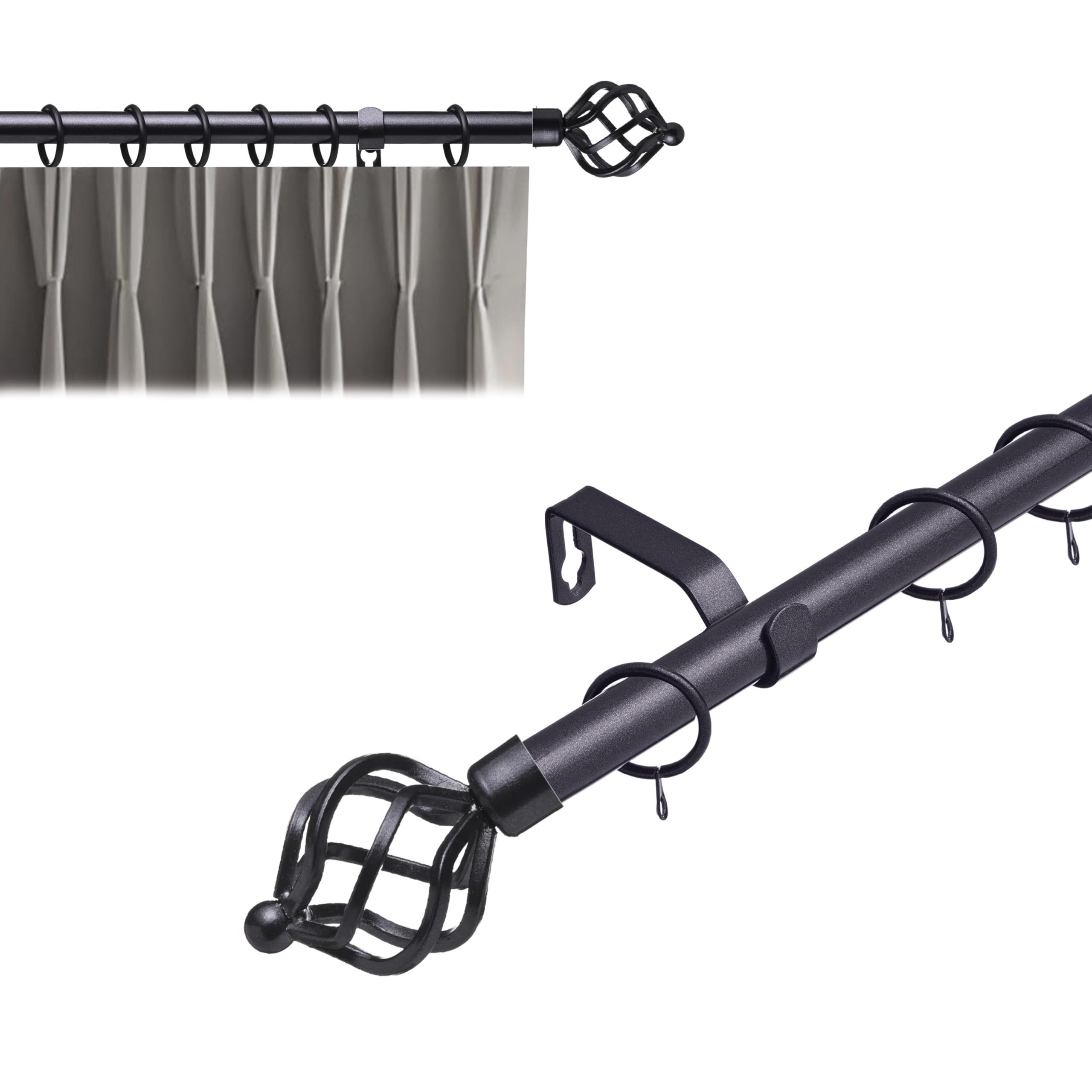Lister Cartwright 19 mm Extendable Metal Curtain Poles Gun Metal (Cage Finials210360 Cm) from B&Q