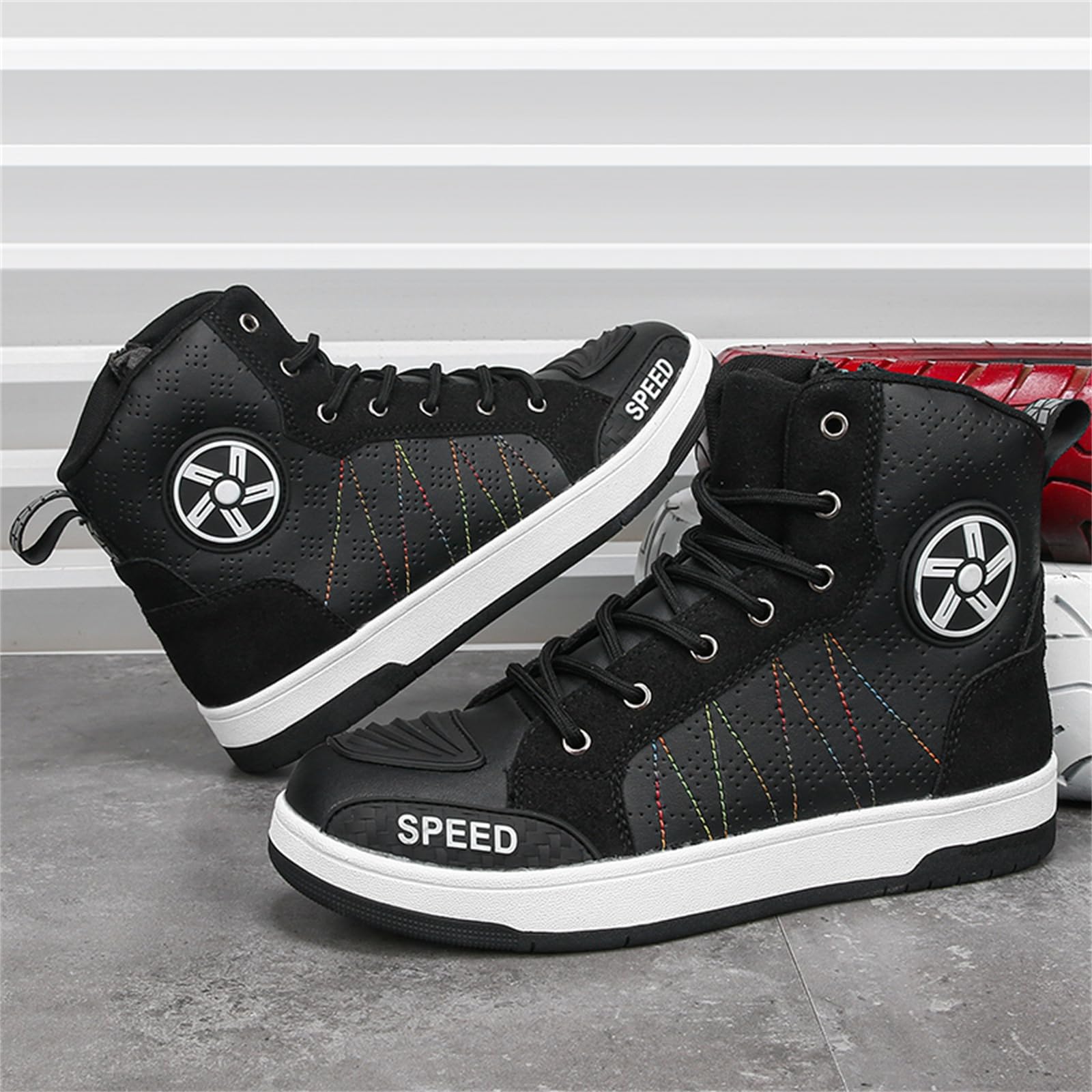 Botas De Motocicleta Hombre Zapatos Informales para Montar En La Calle Cremallera Lateral Ligeros para Viajes Al Aire Libre Botines Informales