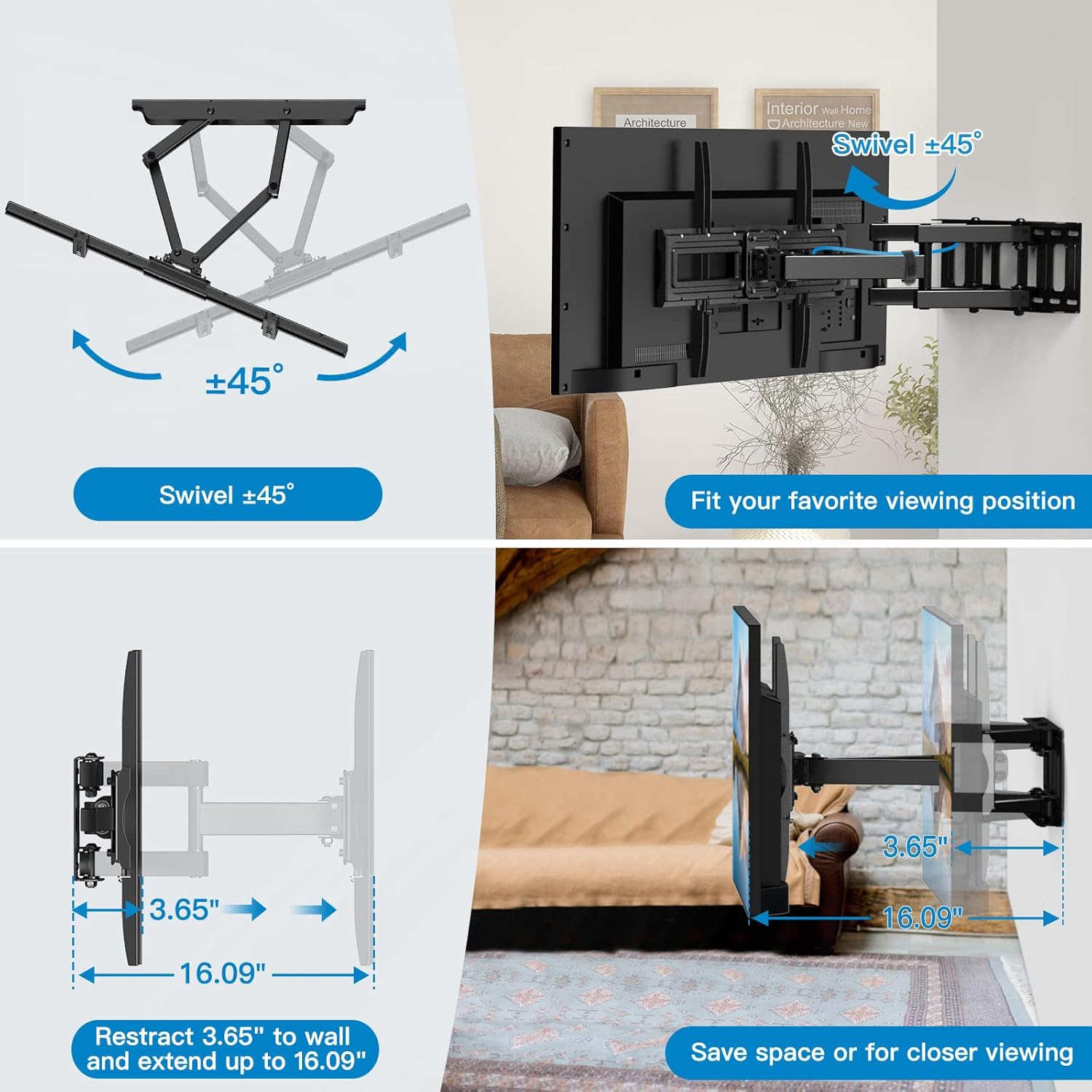 Buy Pipishell Full Motion TV Wall Mount Bracket for 3775 Inch LCD