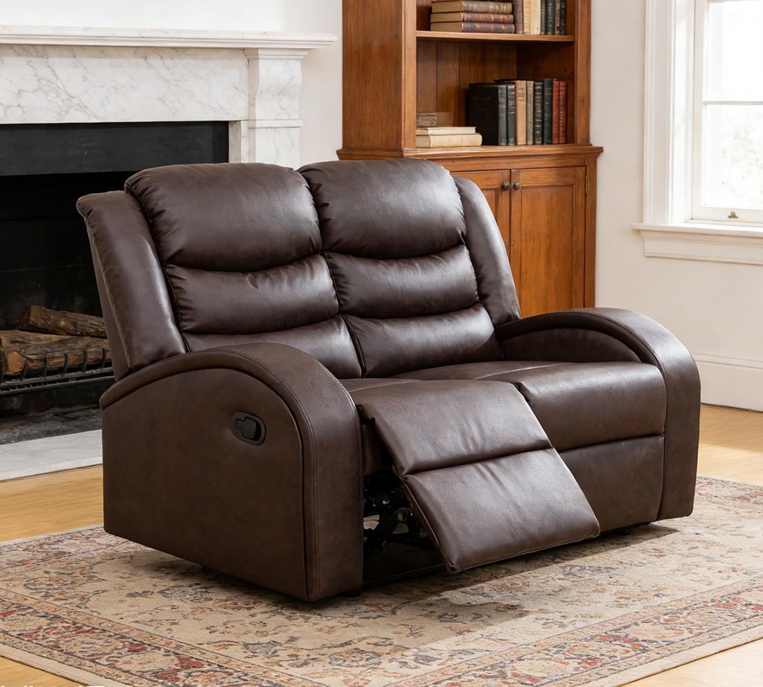 Leather Recliner Sofa Set for Living Room Furniture Set, Manual Recliling Loveseat Couch with Curved Armrests for Living Room/Small Space/Rv(Loveseat,Brown)