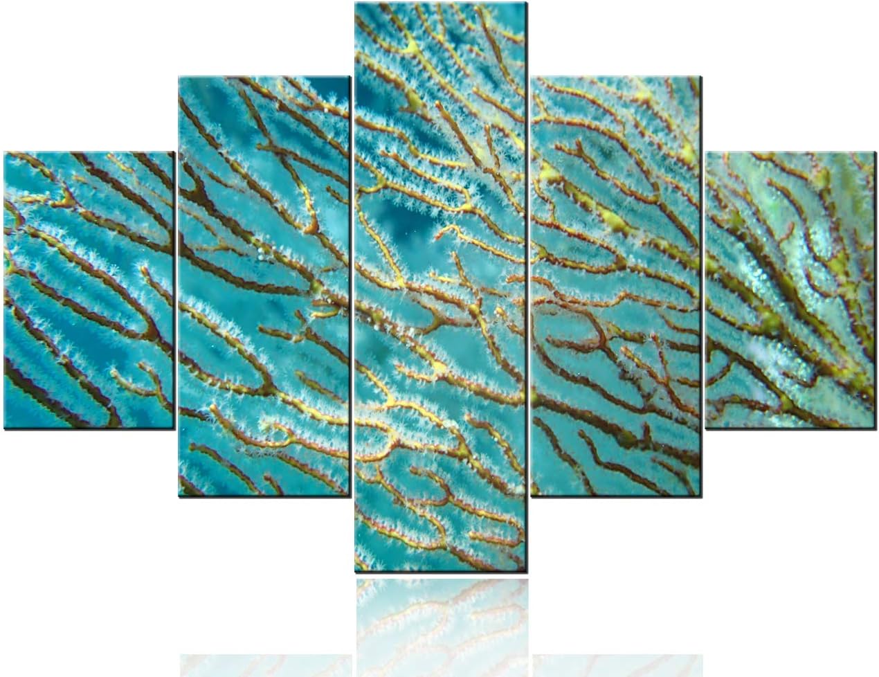 Undersea World Pictures for Living Room Coral Paintings Multi Panels Printed on Canvas Wall Art Contemporary Artwork Rustic Home Decor Framed Gallery-Wrapped Ready to Hang(60''WX40''H) 60''WX40''H Artwork-45