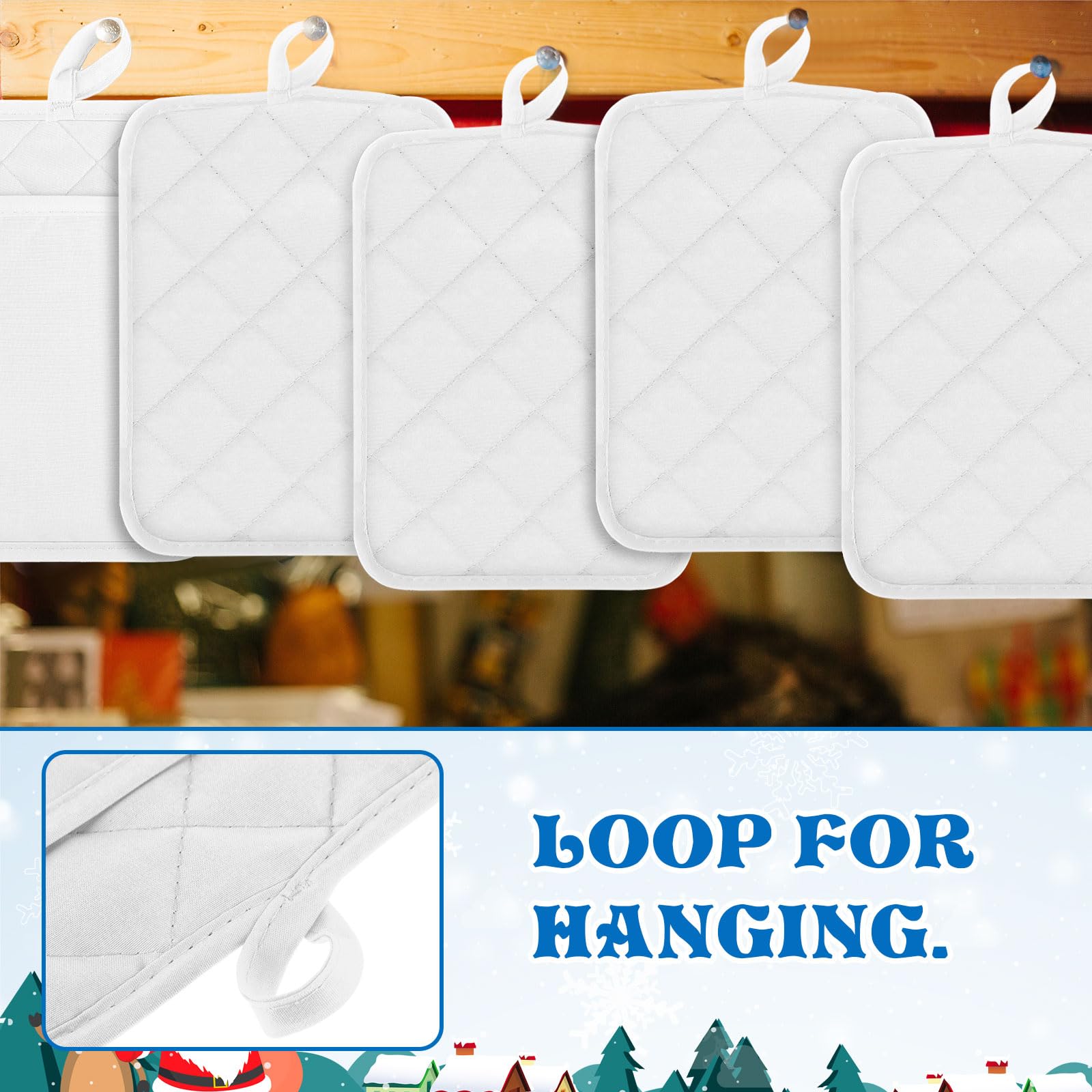 Hoolerry 40 presine con tasca a sublimazione, 17,8 x 22,9 cm, in cotone, con passanti per appendere, per cucina, cucina, cottura al forno (bianco)