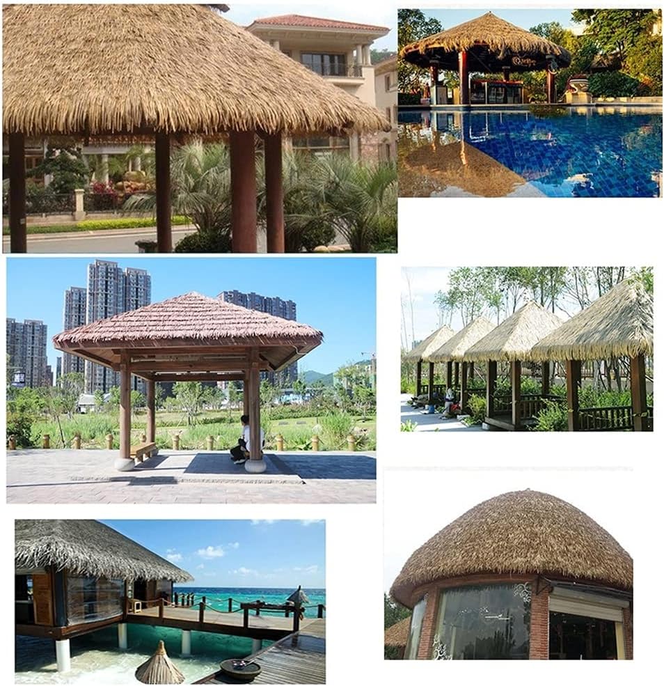 Simulated Thatch Roof Tiles Plastic Palm Thatch Roll Fake Grass Artificial Gazebo Grass Shed Wooden House Flame Retardant Plastic Thatch(Yellow c,4pcs)