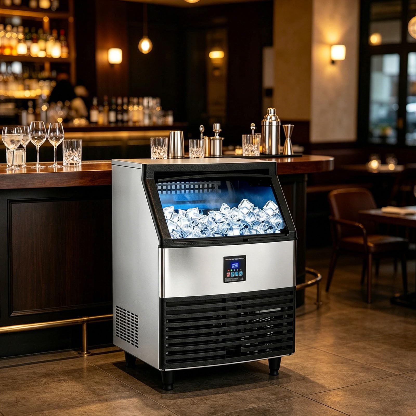 Kommerzielle Eismaschine Eiswürfelmaschine 200 kg/24 Std, Kommerzielle Eiswürfelmaschine Freistehender Eismaschine mit Selbstreinigung & Timer für Hausbars, Gastronomie