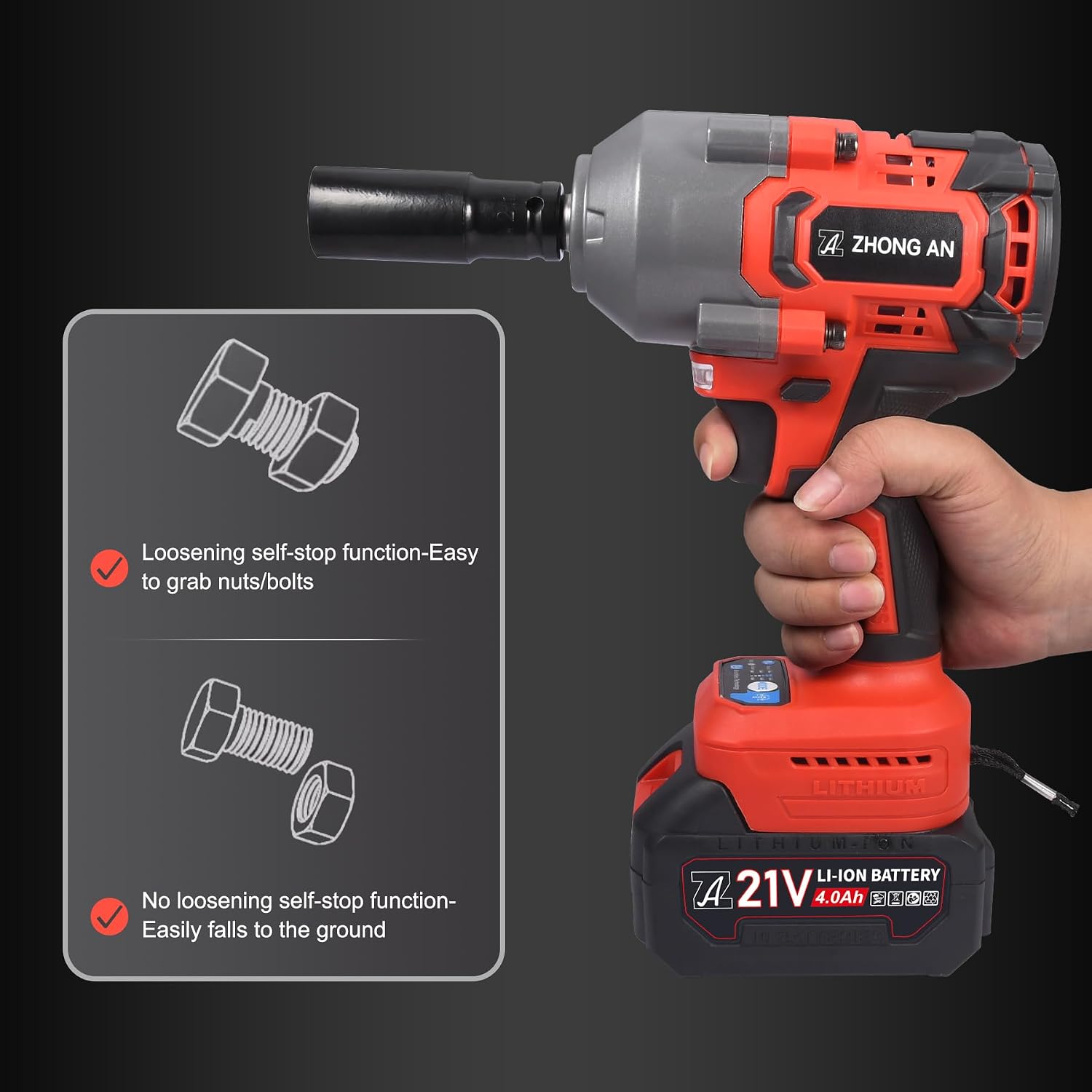 Cordless 1/2 Brushless Impact Wrench Set, 740ft-lbs (1000N.m) 3200 RPM,with 2 Batteries 5 Sockets Multi-functional parts, Electric Impact Wrench for Trucks Cars Lawn Mowers Home DIY