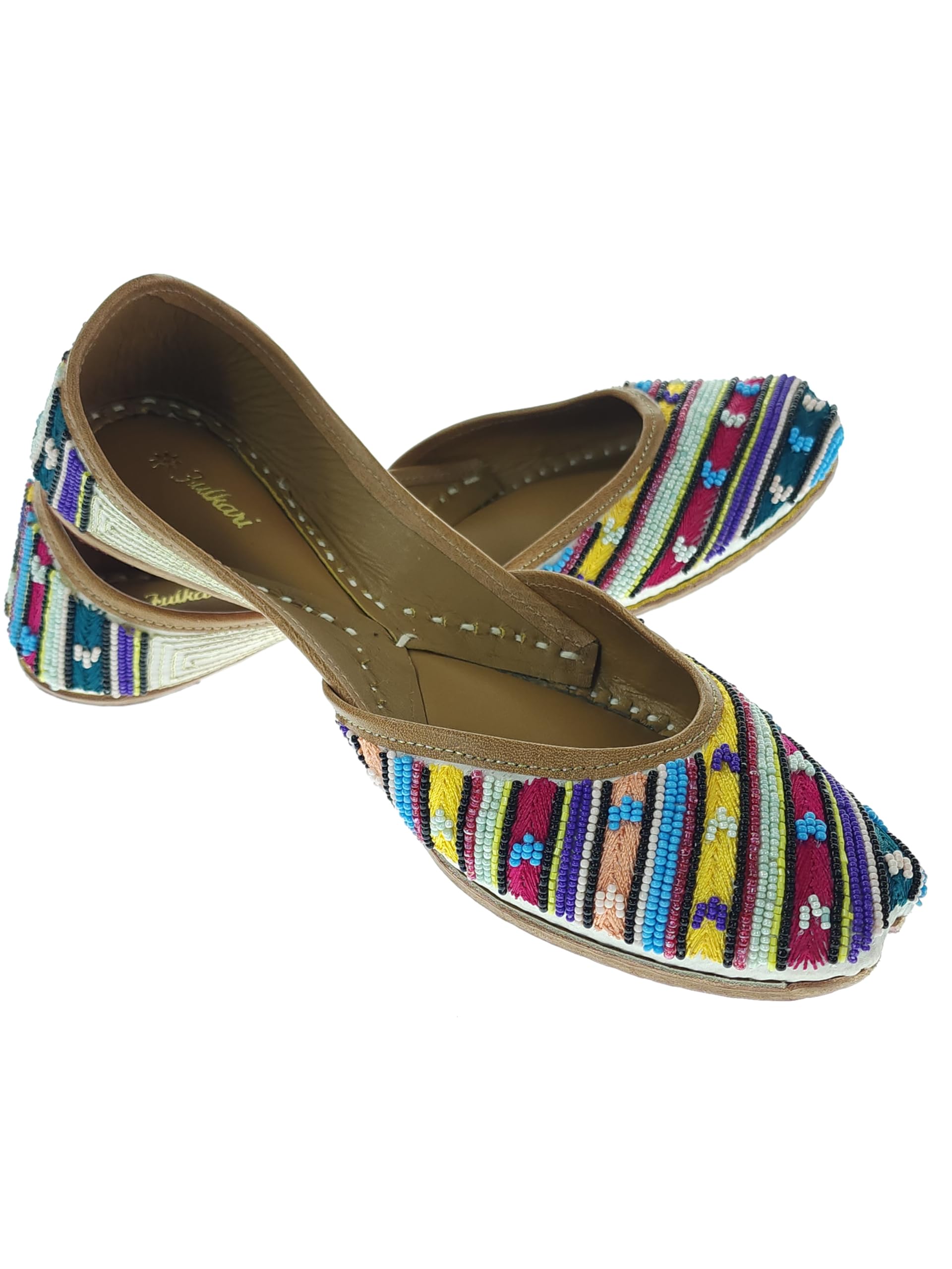Women Camellia Yellow Multicolor Genuine Soft Leather Embroidered Jutis | Bite and Pinch Free Jutti | Punjabi Formal Juttis | Girl's Wedding Flat Ladies Mojari | Formal Ethnic Juti |-image-6