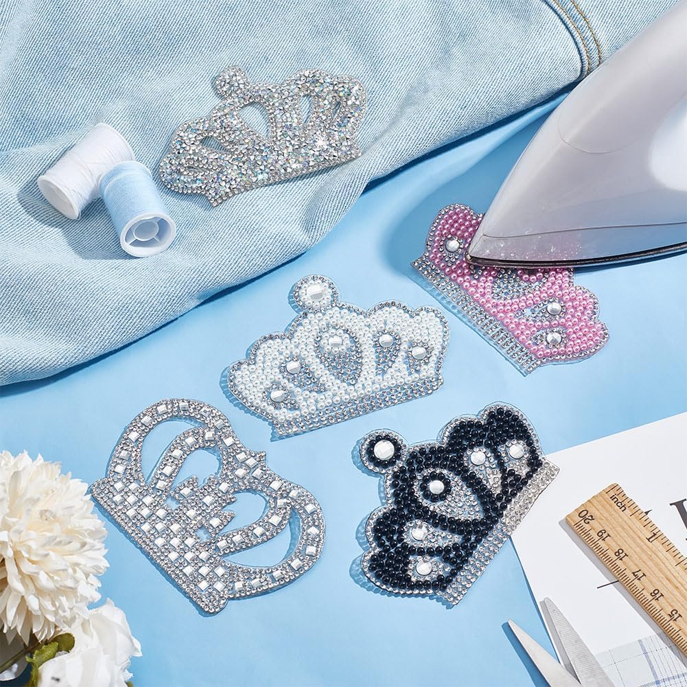 10pcs Crown Patches - Iron on Rhinestone Crystal Crown Patch Appliques for DIY Clothes, Dresses, Pants, Hats, Jeans, Shoes, Bags