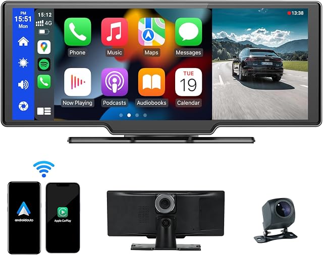 OTTOCAST Bezprzewodowy CarPlay Android Auto Display Screen Wireless Przenośny Łatwa Instalacja Wyświetlacz samochodowy 10" Radioodtwarzacz Ekran Dotykowy