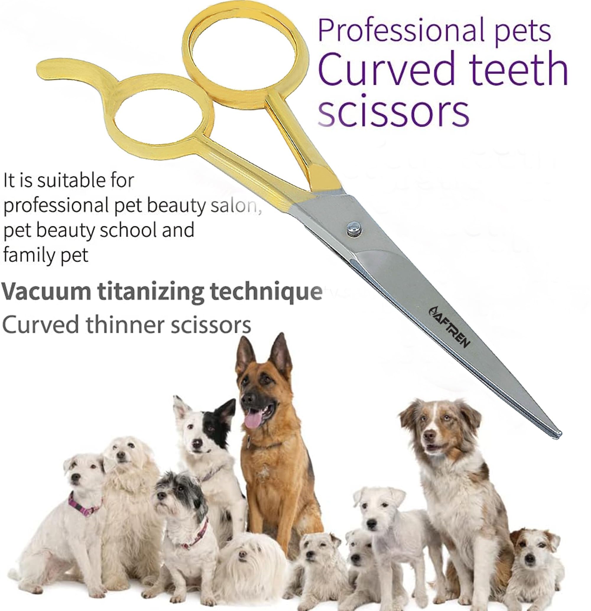 Professional Curved Dog Grooming Scissors Round Tips Curved Pet Shears for Dogs Cats 4CR Stainless Steel Pets Bending Scissor Household Tools (5.5 Inch Gold) - Image 2