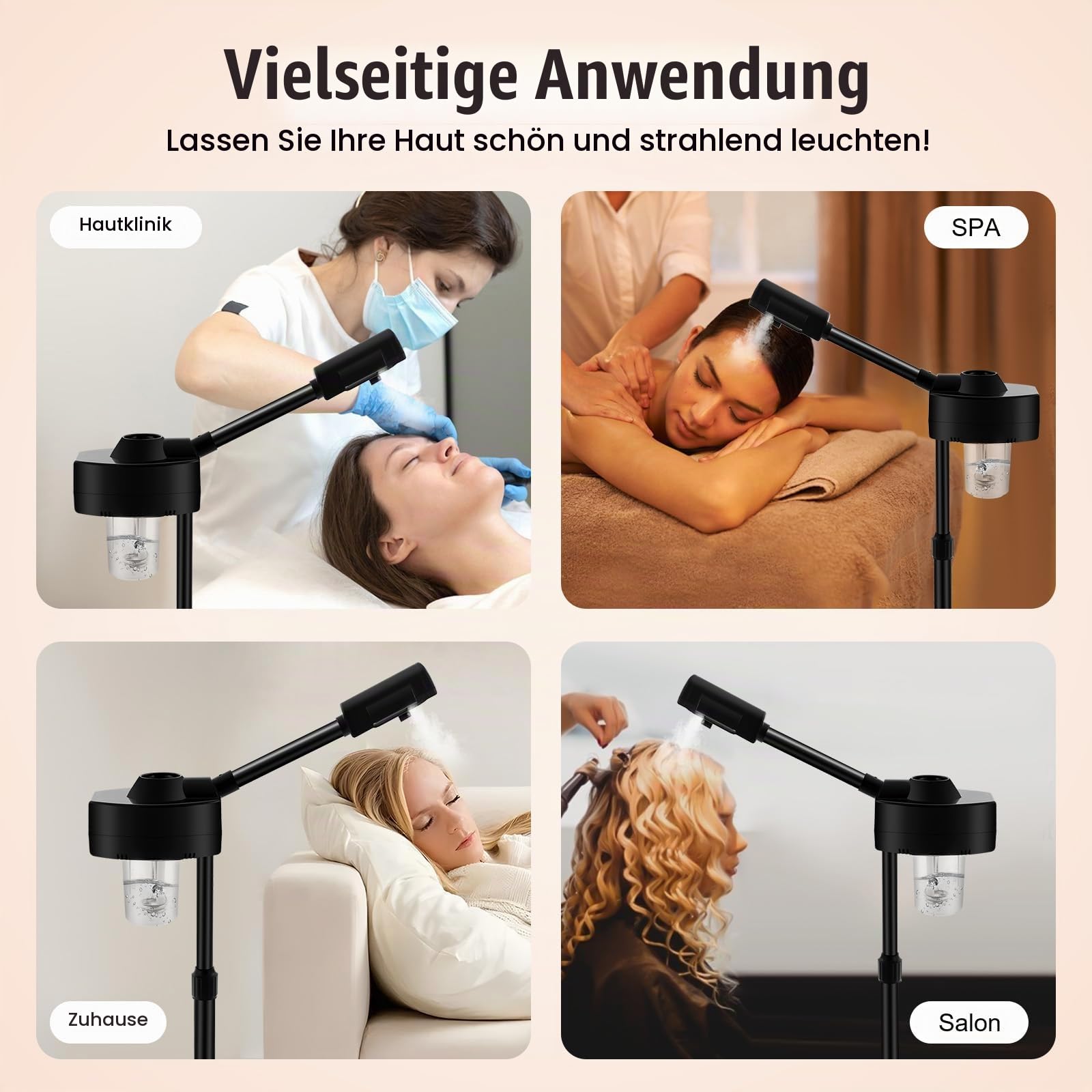Vapozon Ozon Bedampfer Höhenverstellbare Gesichtsdampfer 360° Drehbar | Tiefenpflege Professionelle Salon SPA Gesichtspflege Dampfgerät
