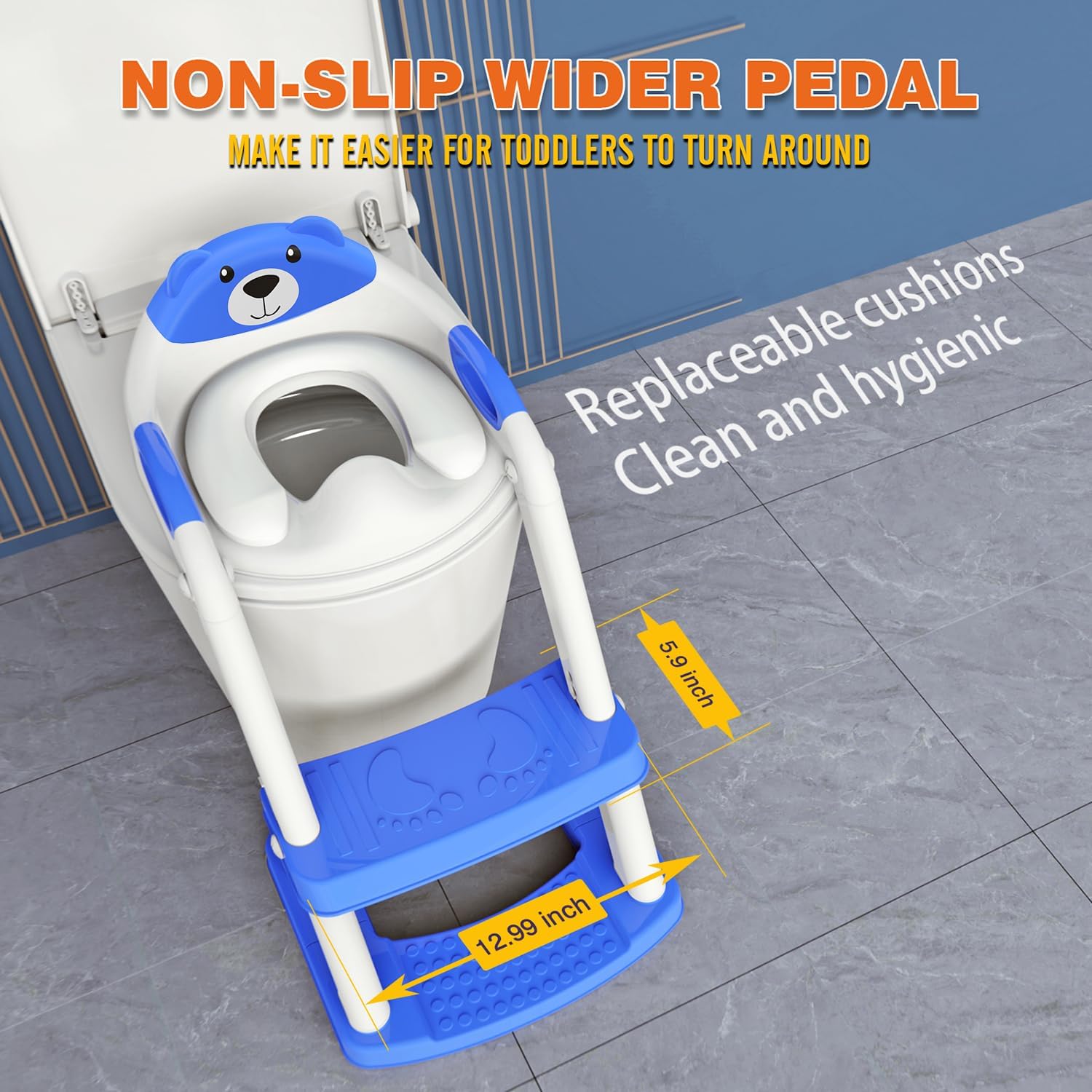 Potty Training Seat, SKYROKU Potty Training Toilet with Step Stool Ladder, for Kids Boys Girls Toddlers - Comfortable Safe Potty Seat with Anti-Slip Pads Ladder (8899+DarkBlue) - Image 7