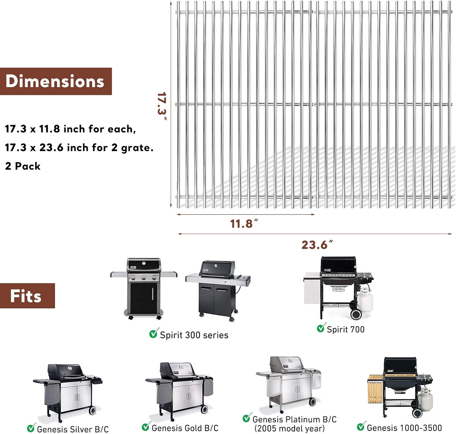Buy Qulimetal 7639 304 Stainless Steel Cooking Grates 17 3 X 11 8 X 0 5 For Weber Spirit 300 Series Spirit 700 Genesis Silver B C Genesis Gold B C Genesis Platinum