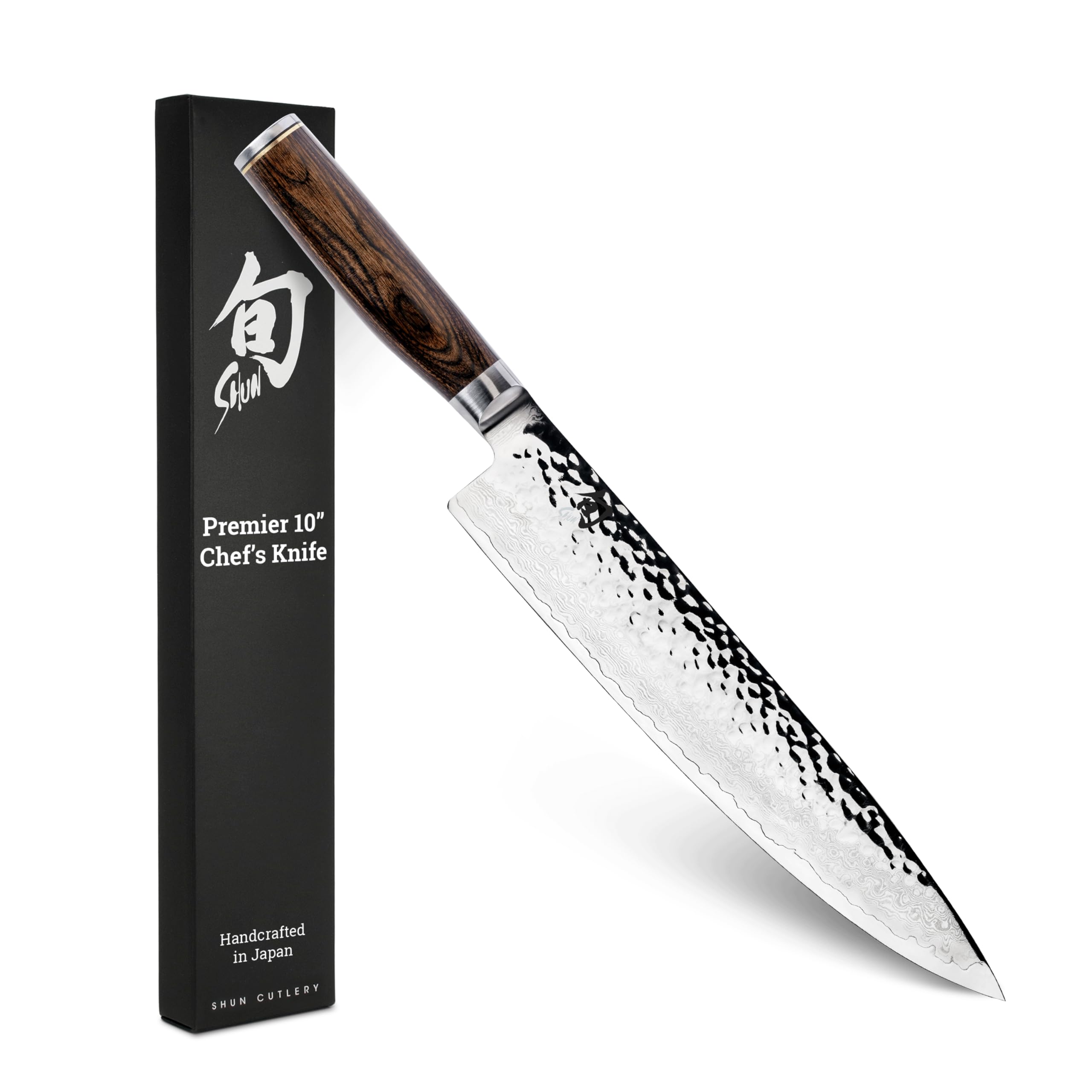 Shun Cutlery Premier 10” Chef’s Knife; Light and Agile Blade, Handles with Ease, Longer Cutting Edge, Use with Wide Range of Foods from Small to Large, Beautifully Designed, Handcrafted in Japan