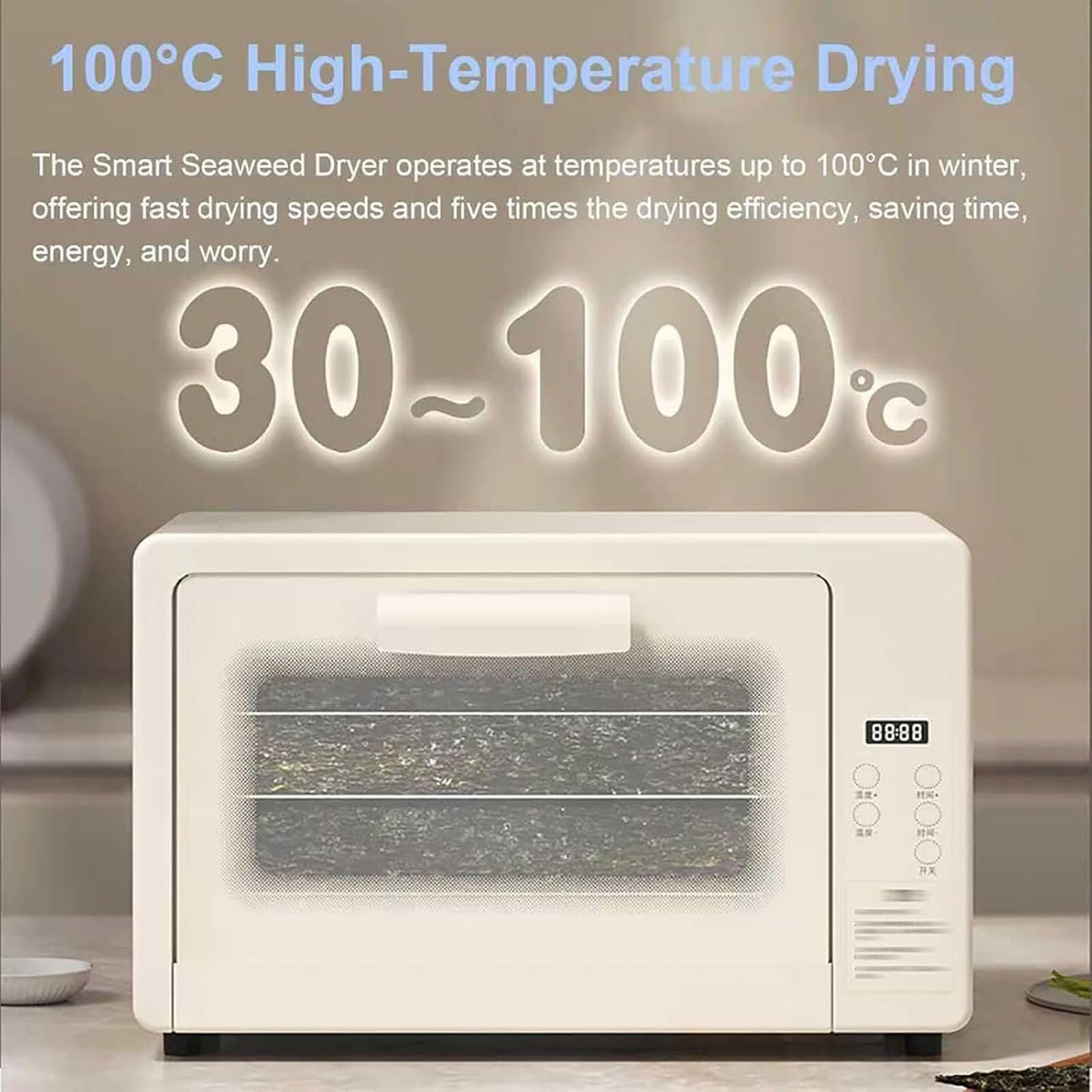 Suszarka do warzyw ze stali nierdzewnej, elektryczna skrzynka do suszenia wodorostów, regulowana 30-100°C, timer 24-godzinny, zdejmowana blacha do pieczenia, do restauracji sushi i domów