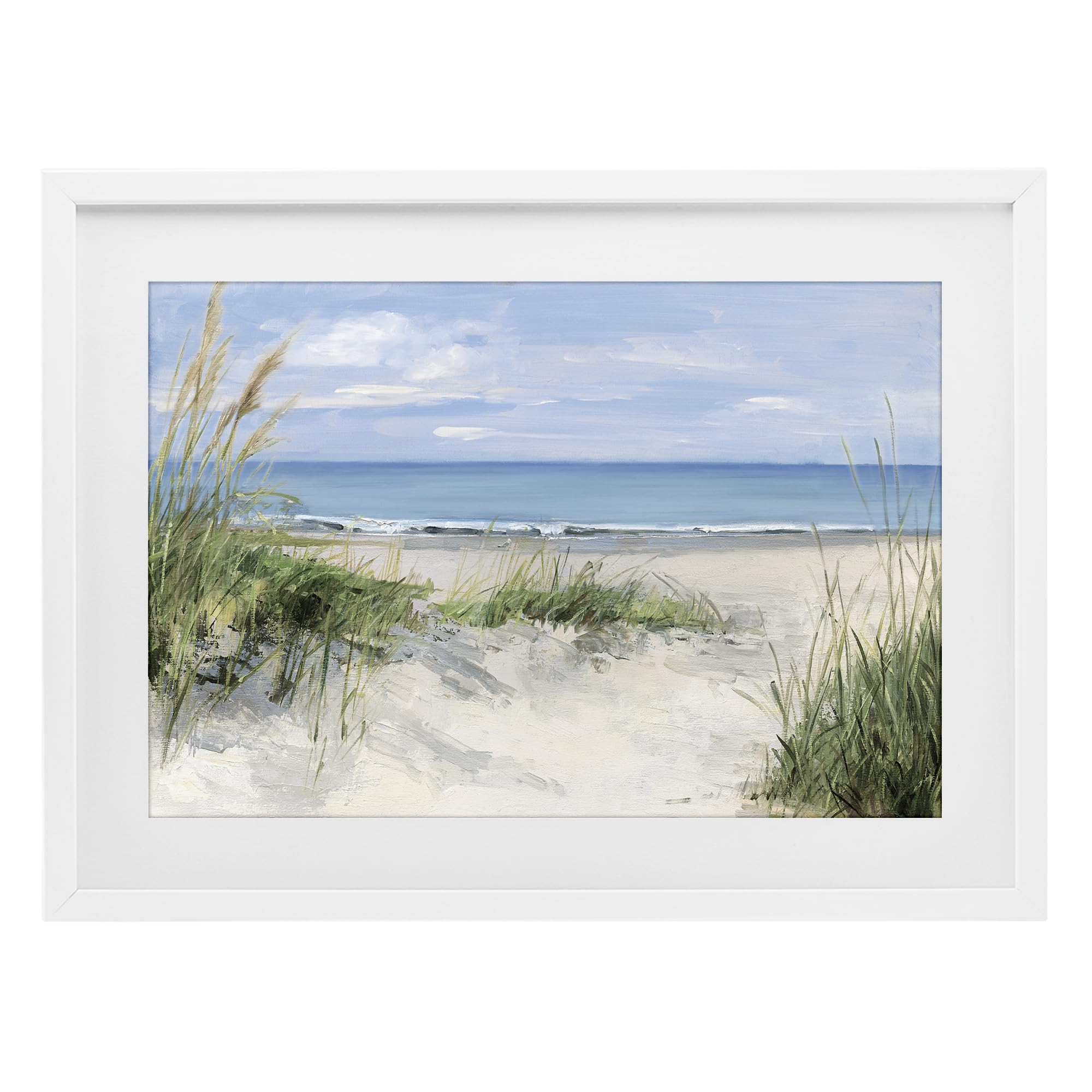 Stupell Industries Coastal Tall Grasses Seascape 'Tall Grasses By Beach Coast'| Framed Print Under Glass