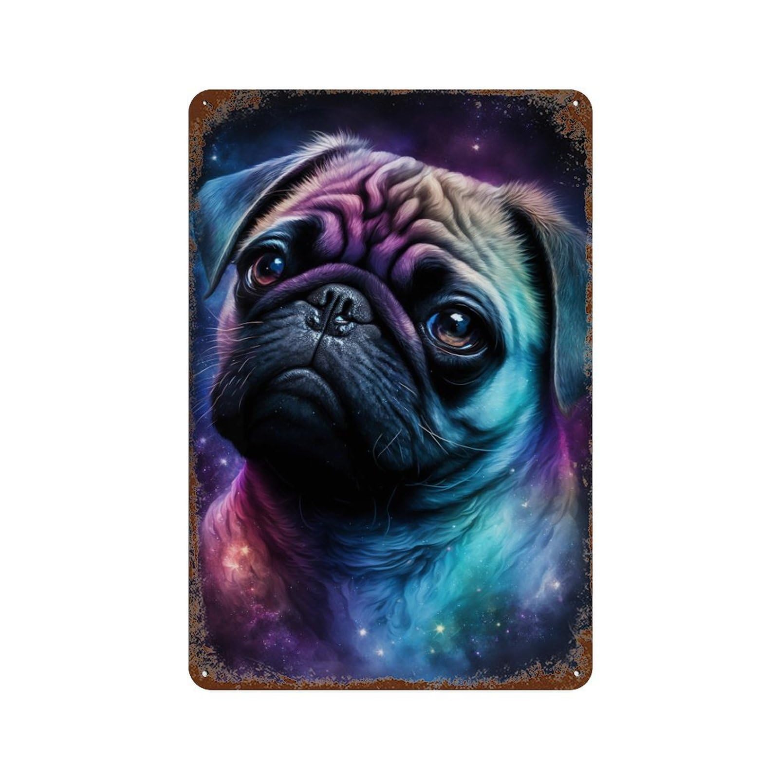 Cosmic Pug Portrait-13 11.8"x7.9" Retro Metal Sign, Old School Wall Decor for Office, Studio And Wall Decor