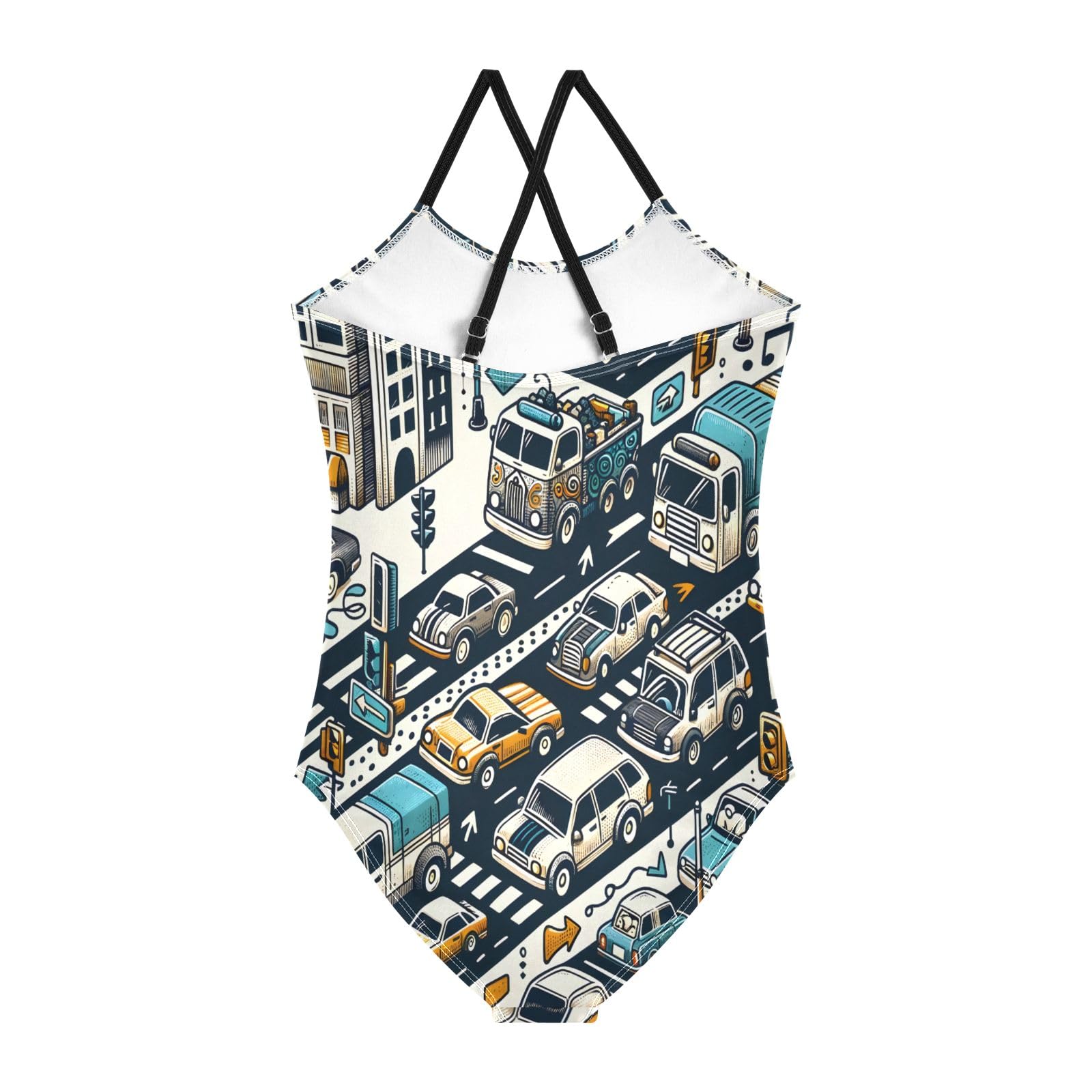 Hand Drawn Cars Girls One-Piece Swimsuit Beach Bathing Suit