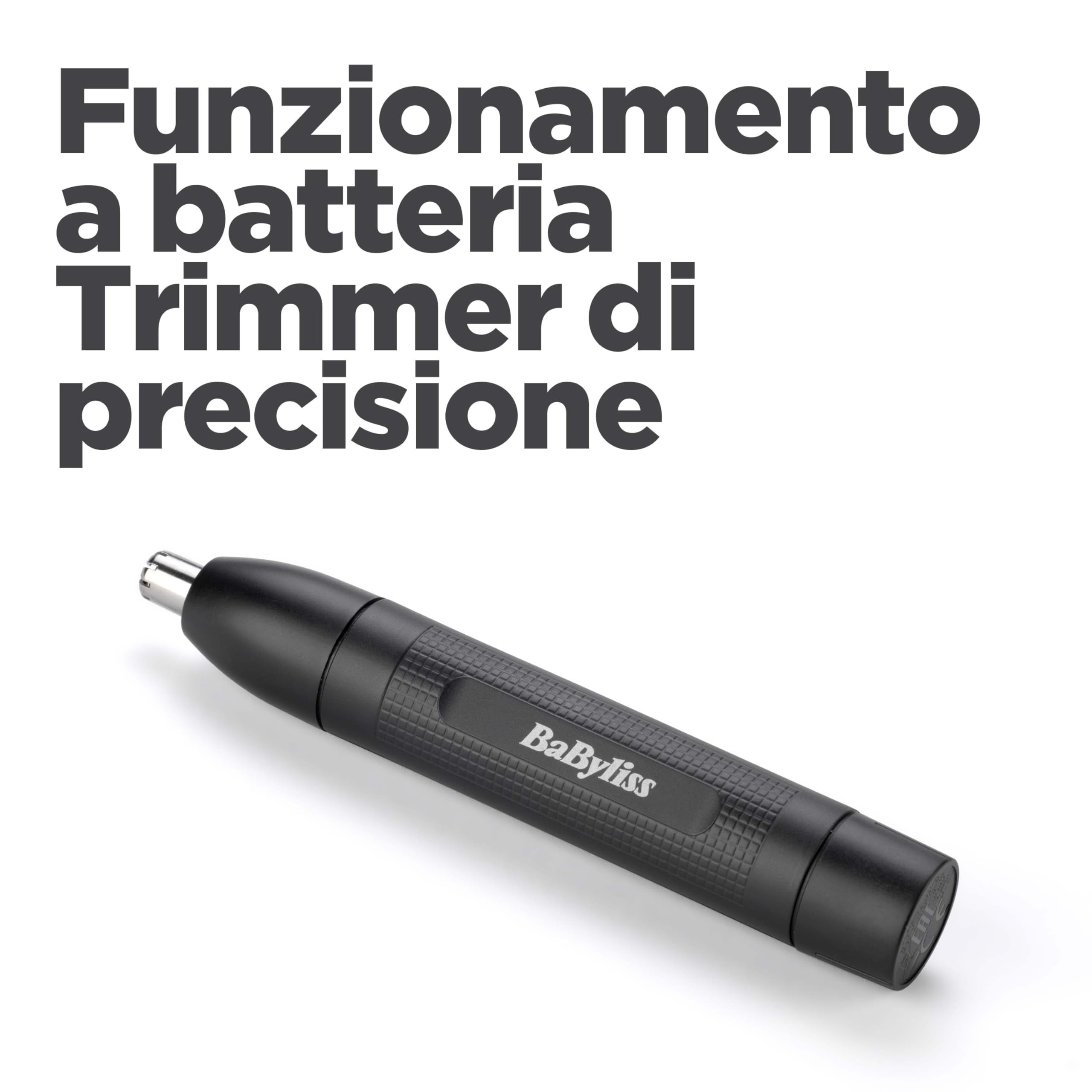 BaByliss Trimmer rifinitore naso/orecchie, sistema a doppia lama, batteria, lame in acciaio inox, testina rimovibile facile da pulire, nero E650E
