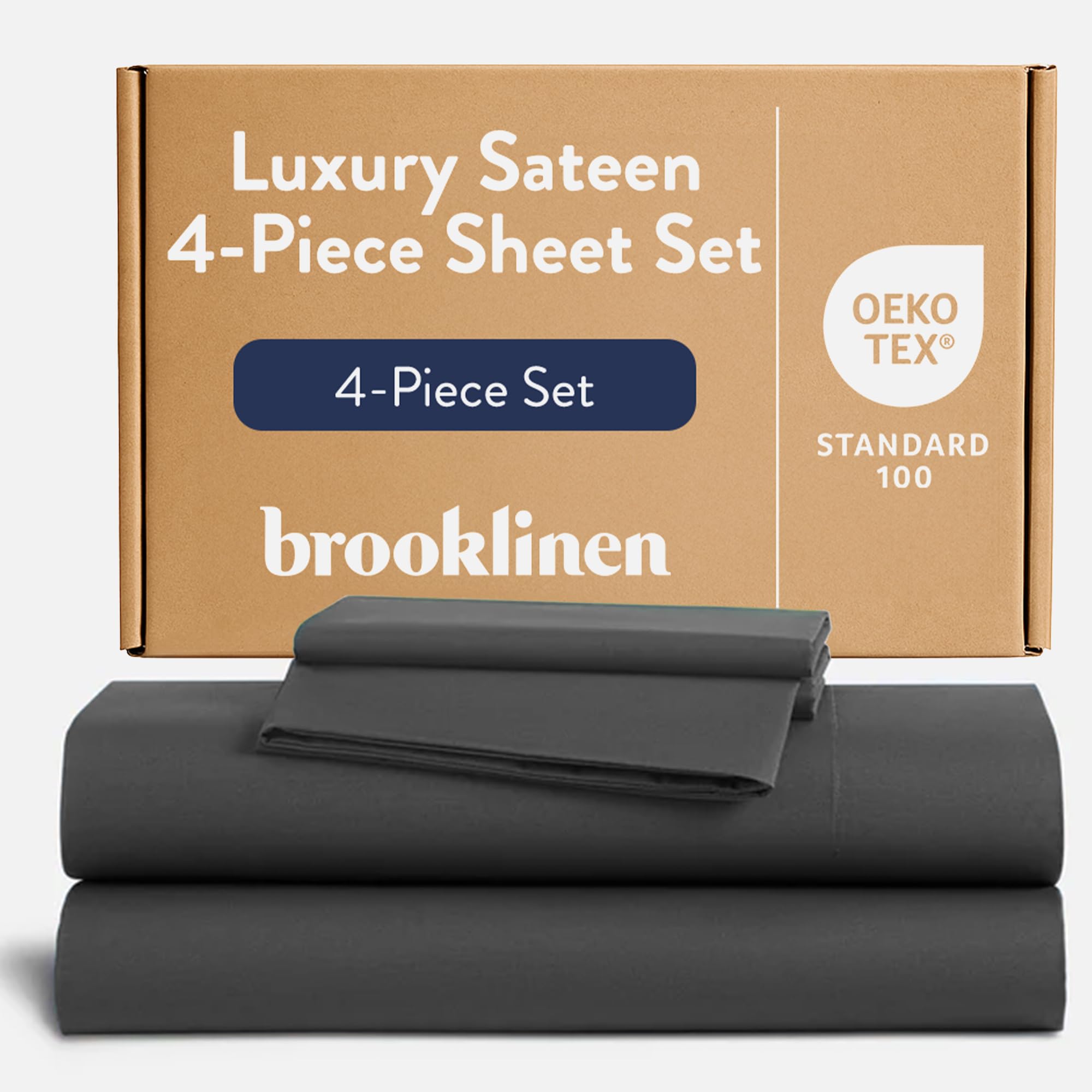 Luxury 4 Piece Satin Duvet Cover Set 100% Cotton Queen Size Slate Grey 1 Fitted Sheet 1 Flat Sheet 2 Pillowcases