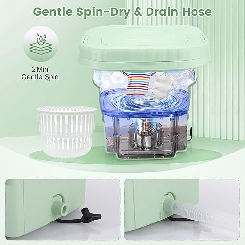 Miniatura 4 de Lavadora portátil de 9 litros, mini lavadora plegable para viajes, camping, caravana, dormitorios, apartamentos, ropa interior y ropa de bebé (verde